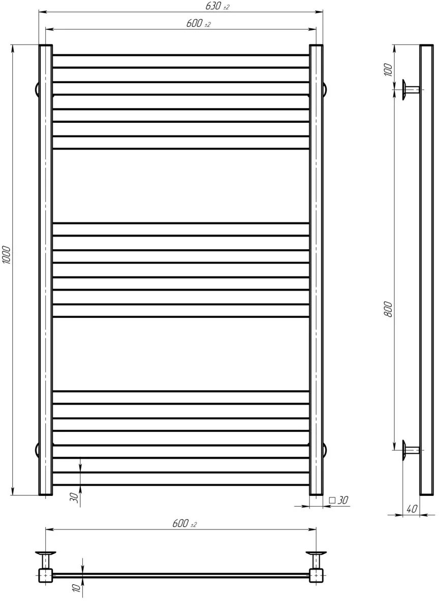 Deffi Avast ЧФ П12 600*1000 Е Белый, WD04, Левое подключение (B.AV.100.60.12.E.W.L.4) Габаритные размеры