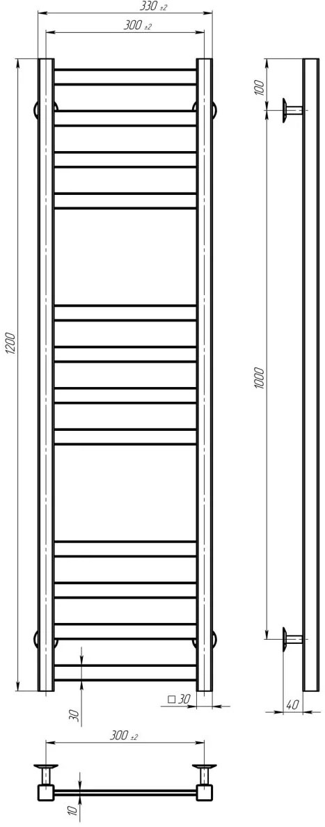 Deffi Avast ЧФ П12 300*1200 Е Черный, JD04, Левое подключение (B.AV.120.30.12.E.B.L.2) Габаритные размеры