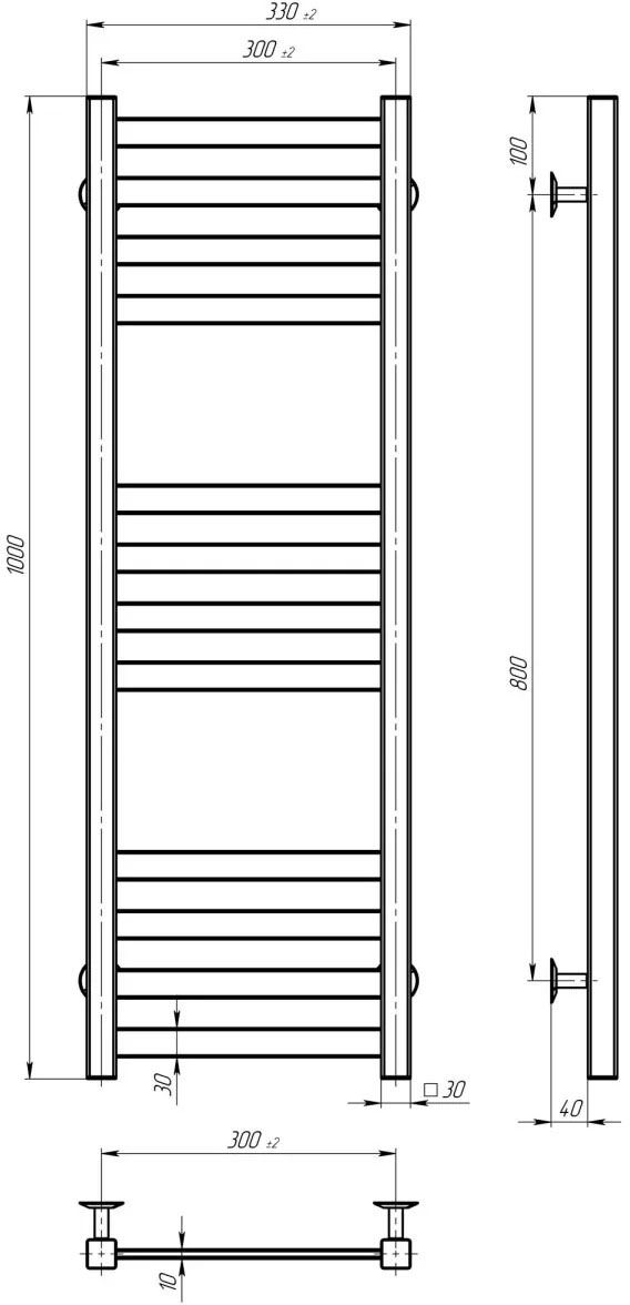 Deffi Avast ЧФ П12 300*1000 Е Черный, JD04, Правое подключение (B.AV.100.30.12.E.B.R.2) Габаритные размеры