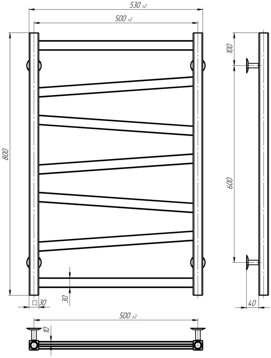 Deffi Alpha П7 500*800 Е Черный, JD04, Левое подключение (A.AL.80.50.7.E.B.L.2) Габаритные размеры