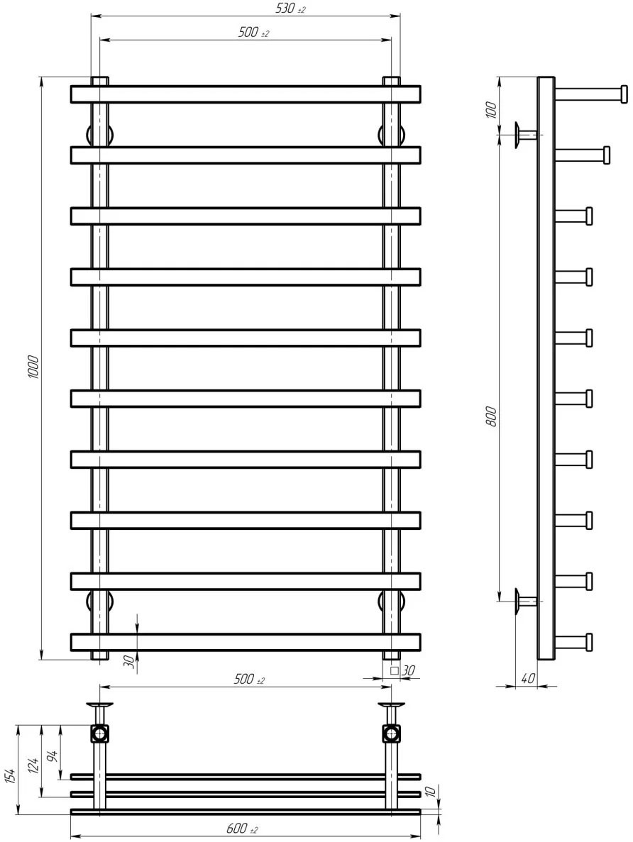 Deffi Breeze П10 500x1000 Е Хром, JD04, Левое подключение (A.BZ.100.50.10.E.C.L.2) Габаритные размеры