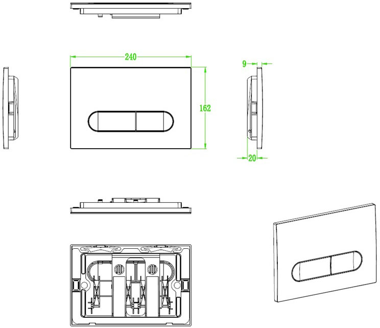 Koer KT-0608-14 240x160x10mm (KR6127) Габаритные размеры