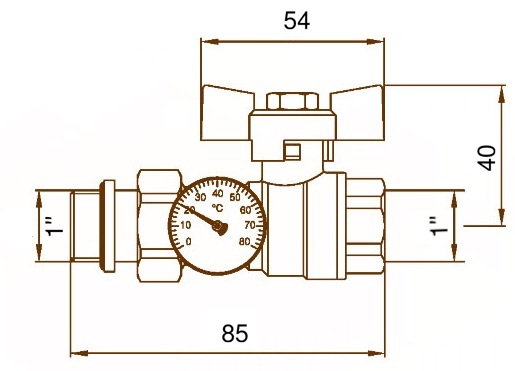 Bianchi KIT422D 1" с термометром (KIT422D000) Габаритные размеры