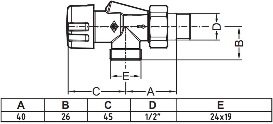 Carlo Poletti First Reversa 1/2" x 24-19, White (V18411EF) Габаритные размеры