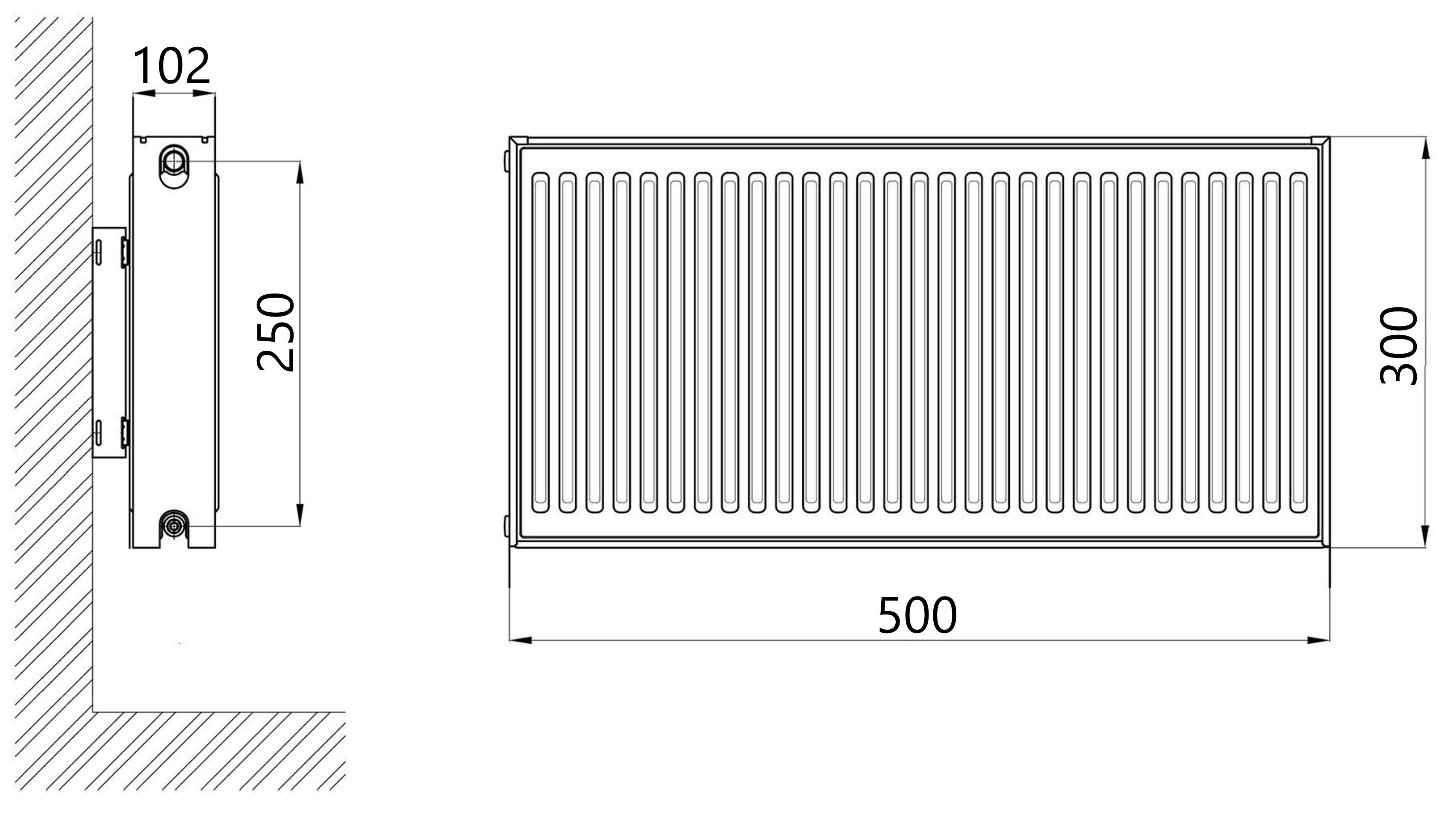 Thermo Alliance Imas 22 тип 300x500 нижнее подключение (TAI22300500V) Габаритные размеры