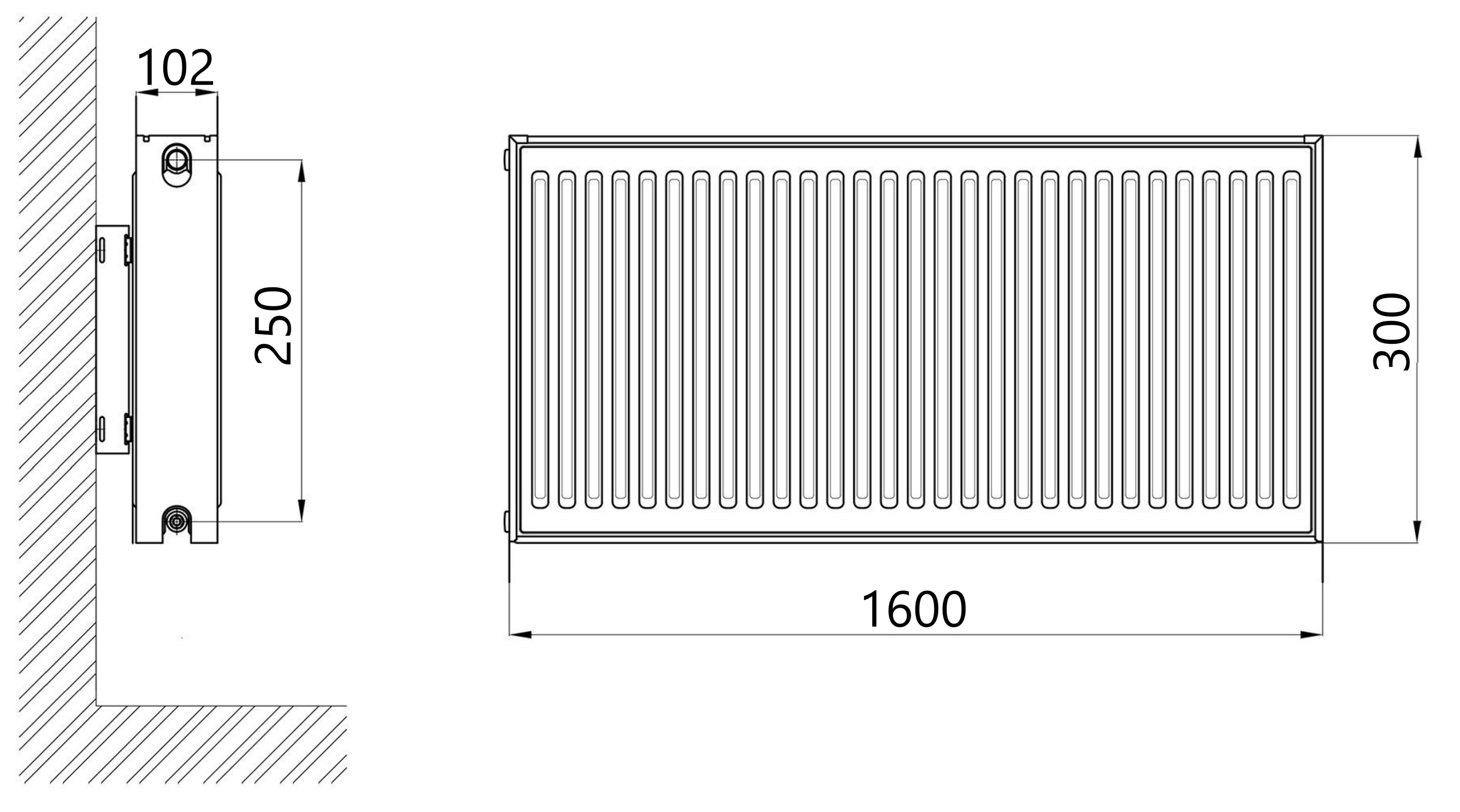 Thermo Alliance Imas 22 тип 300x1600 нижнее подключение (TAI223001600V) Габаритные размеры