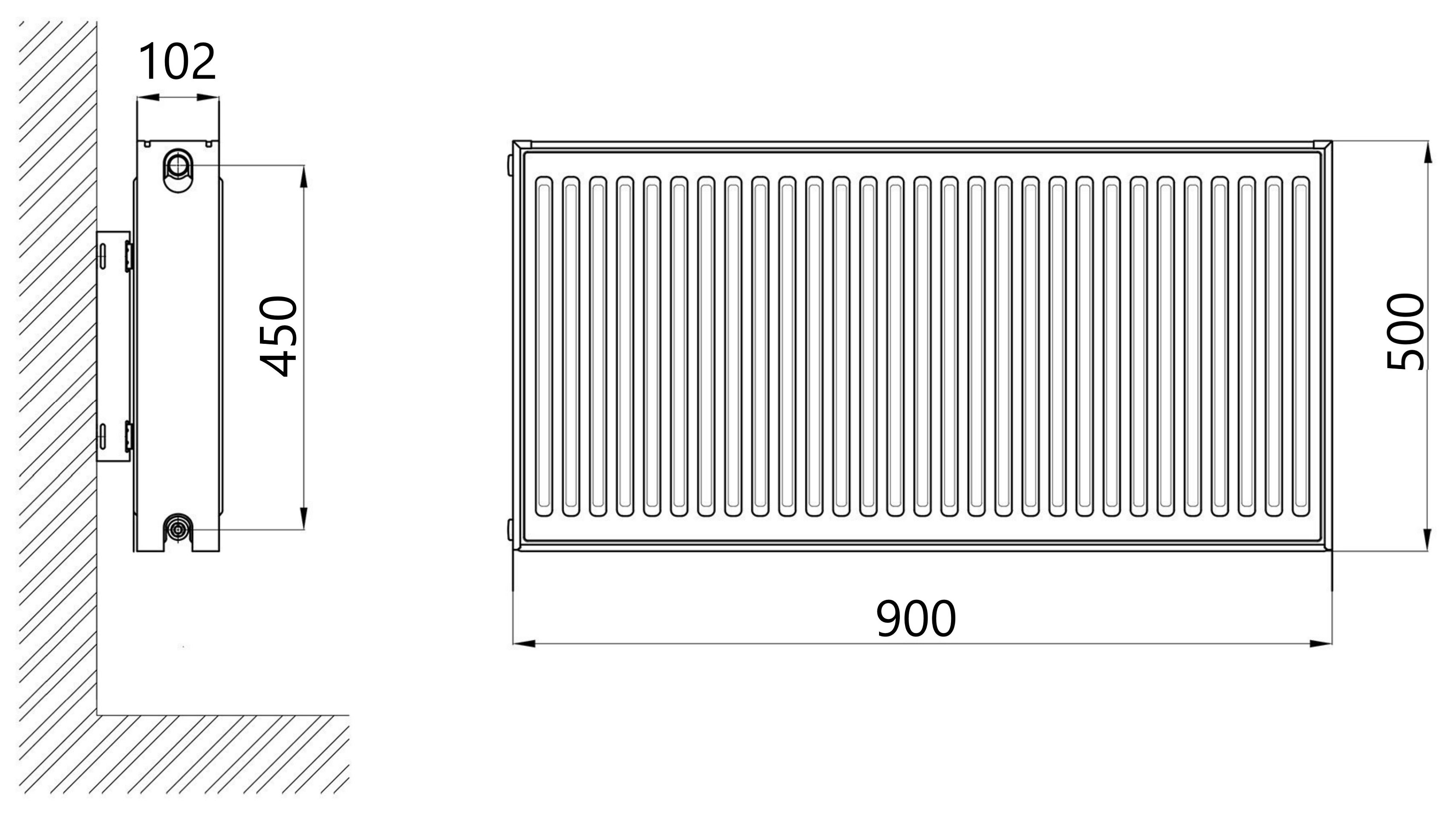Thermo Alliance Imas 22 тип 500x900 нижнее подключение (TAI22500900V) Габаритные размеры