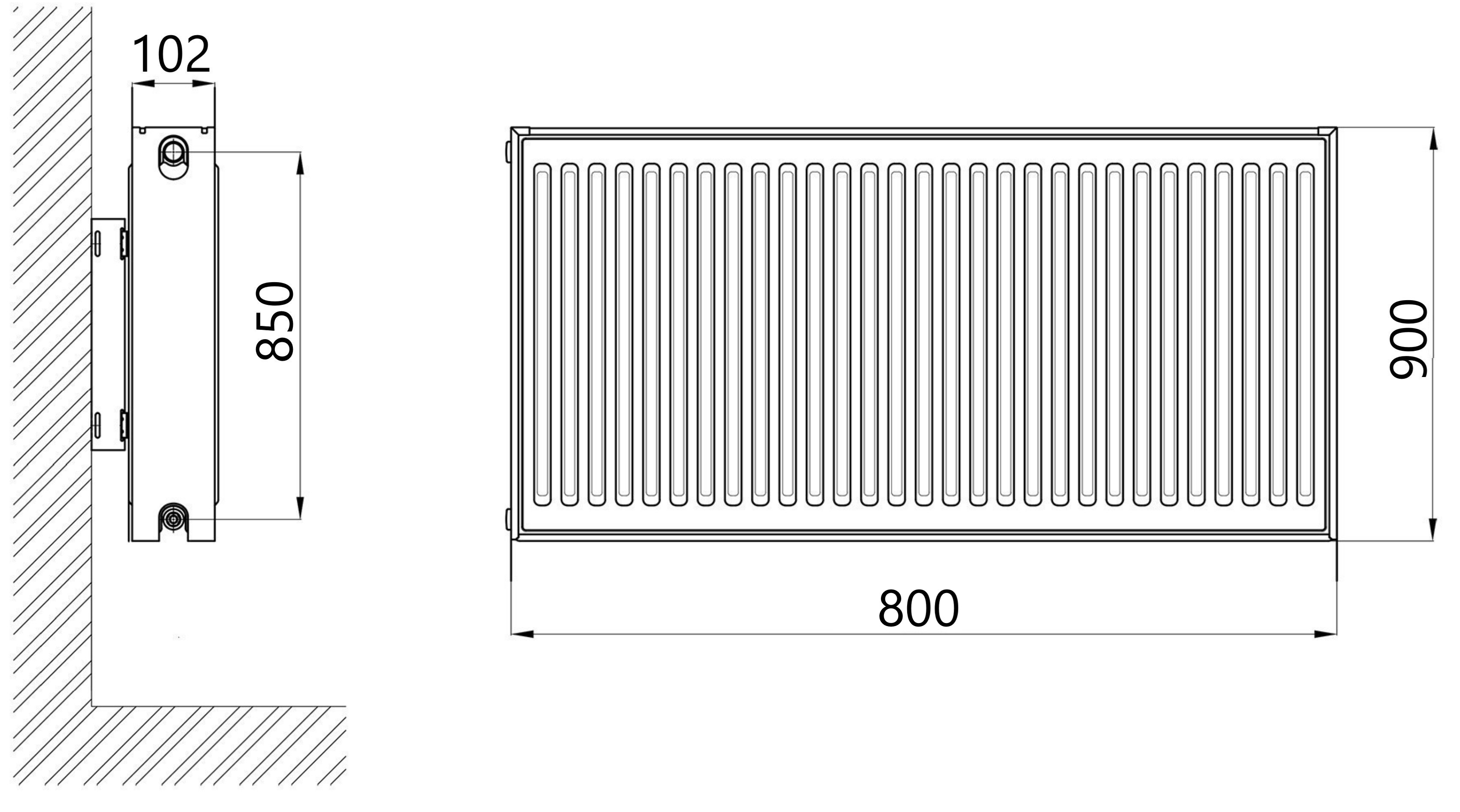 Thermo Alliance Imas 22 тип 900x800 нижнее подключение (TAI22900800V) Габаритные размеры
