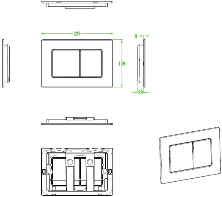 Koer KT-0612-12 240x160x10mm (KR6121) Габаритные размеры