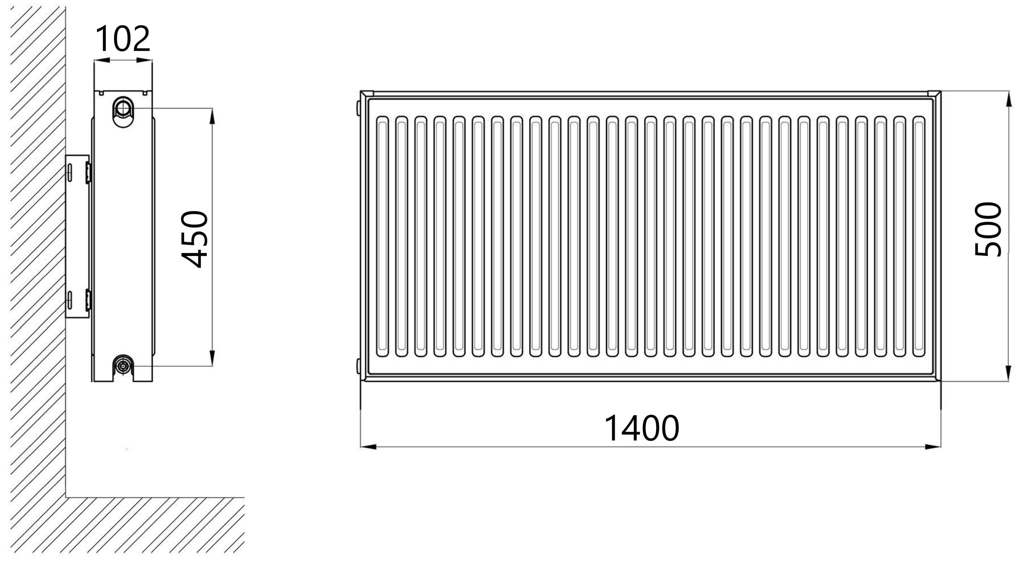 Thermo Alliance Imas 22 тип 500x1400 нижнее подключение (TAI225001400V) Габаритные размеры