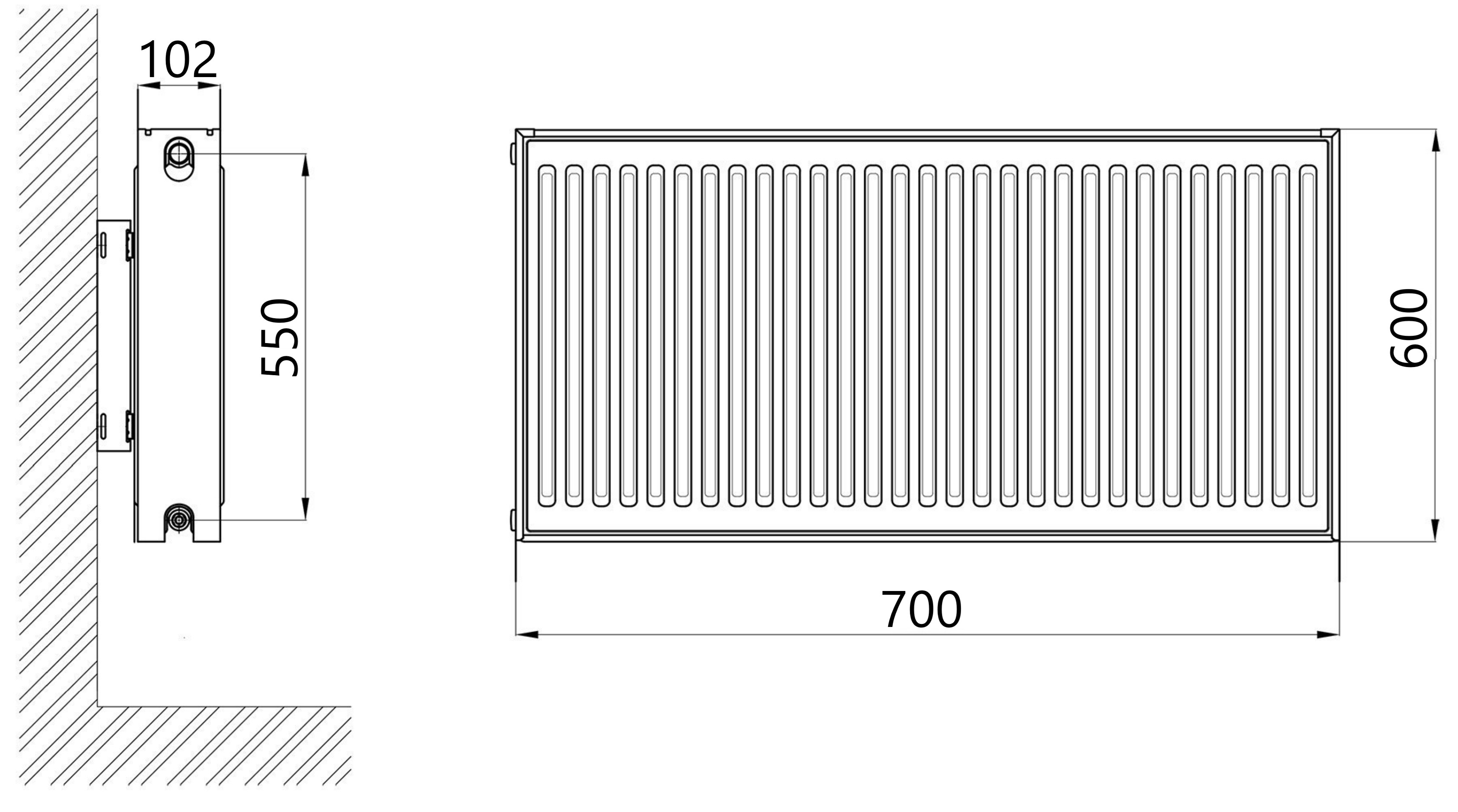 Thermo Alliance Imas 22 тип 600x700 нижнее подключение (TAI22600700V) Габаритные размеры