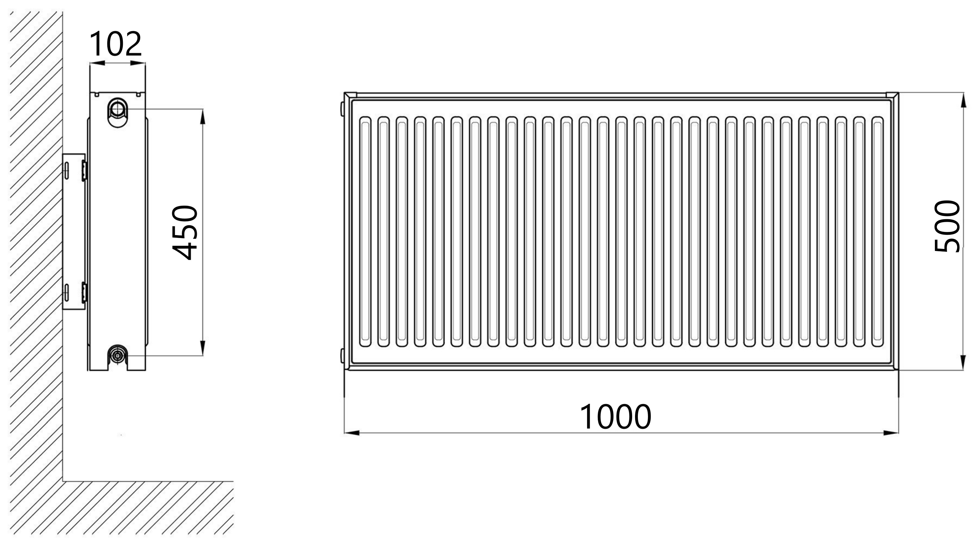 Thermo Alliance Imas 22 тип 500x1000 нижнее подключение (TAI225001000V) Габаритные размеры