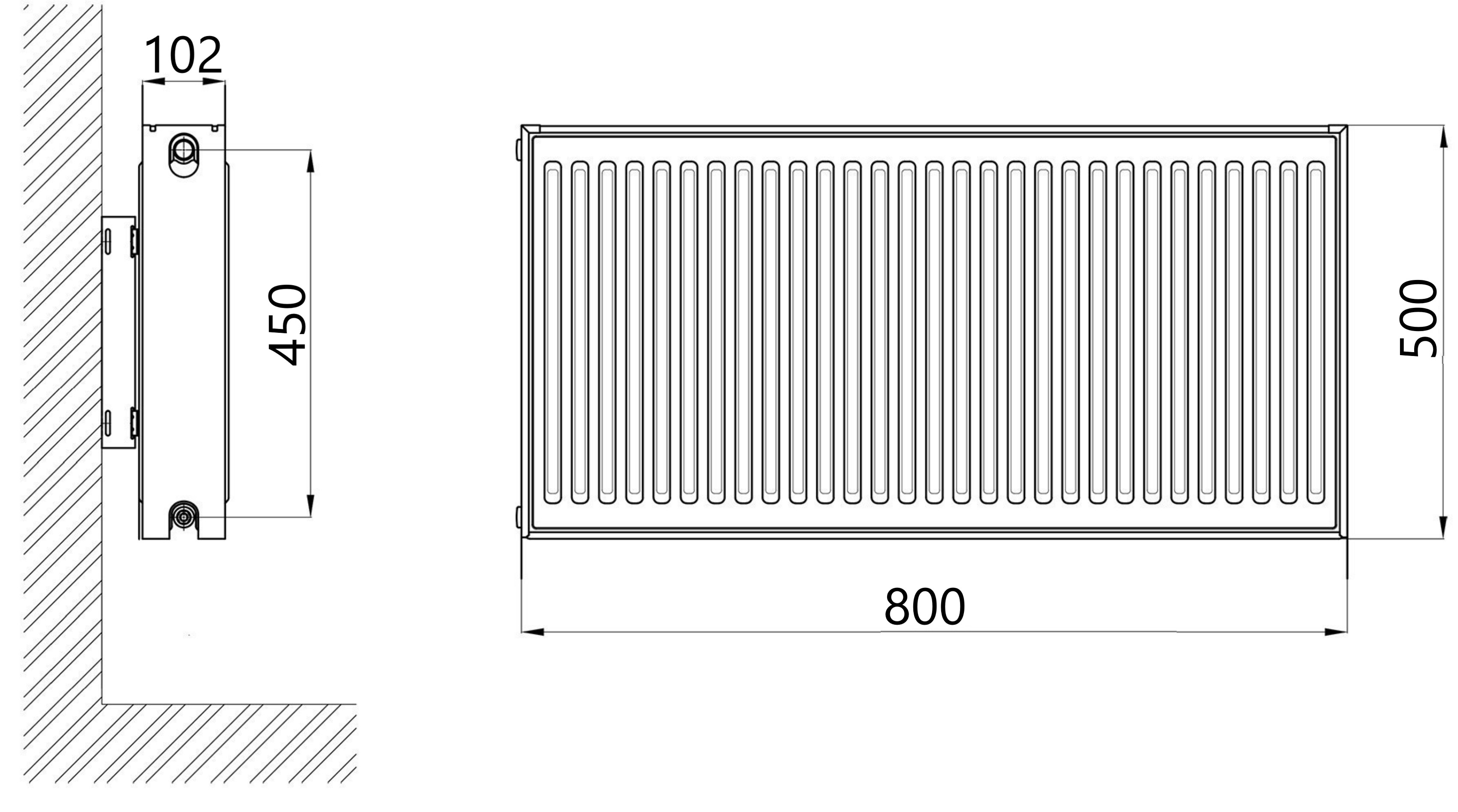 Thermo Alliance Imas 22 тип 500x800 нижнее подключение (TAI22500800V) Габаритные размеры