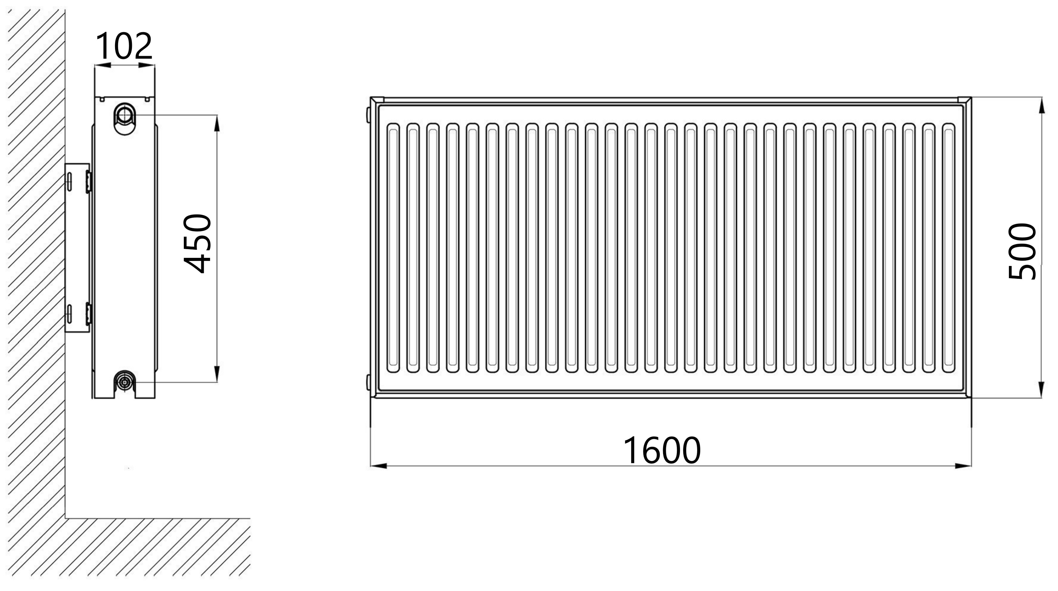 Thermo Alliance Imas 22 тип 500x1600 нижнее подключение (TAI225001600V) Габаритные размеры