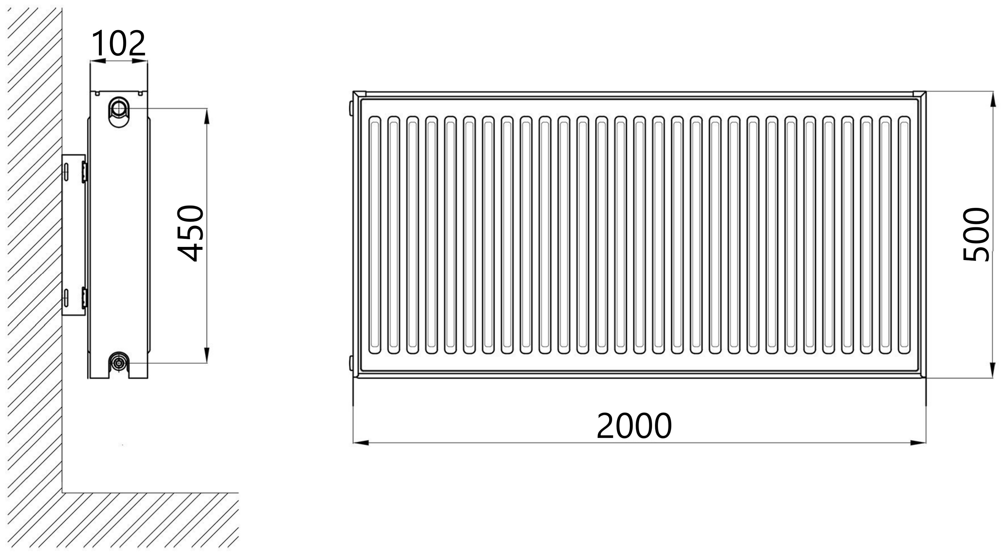 Thermo Alliance Imas 22 тип 500x2000 нижнее подключение (TAI225002000V) Габаритные размеры