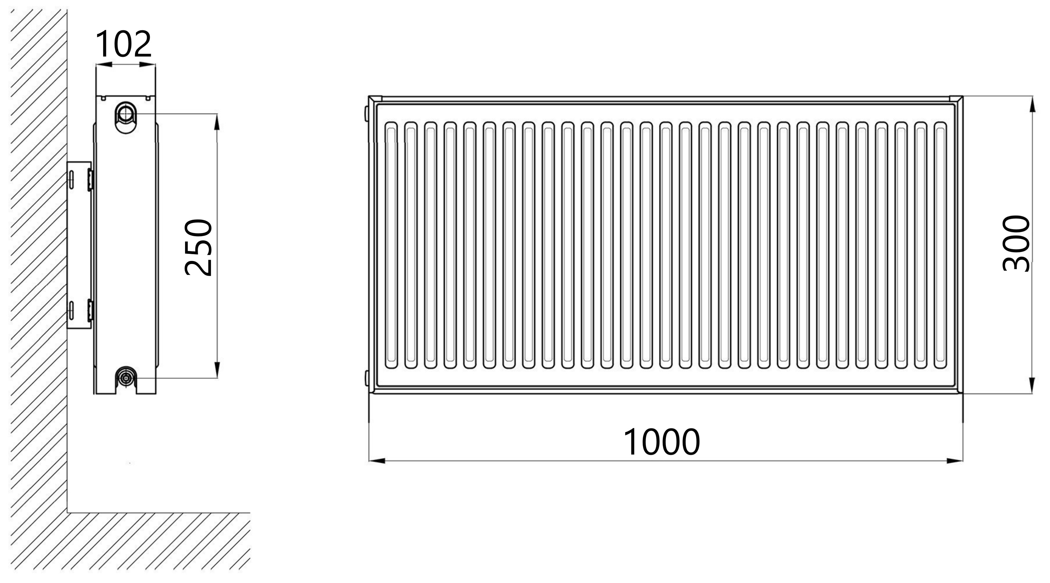 Thermo Alliance Imas 22 тип 300x1000 нижнее подключение (TAI223001000V) Габаритные размеры