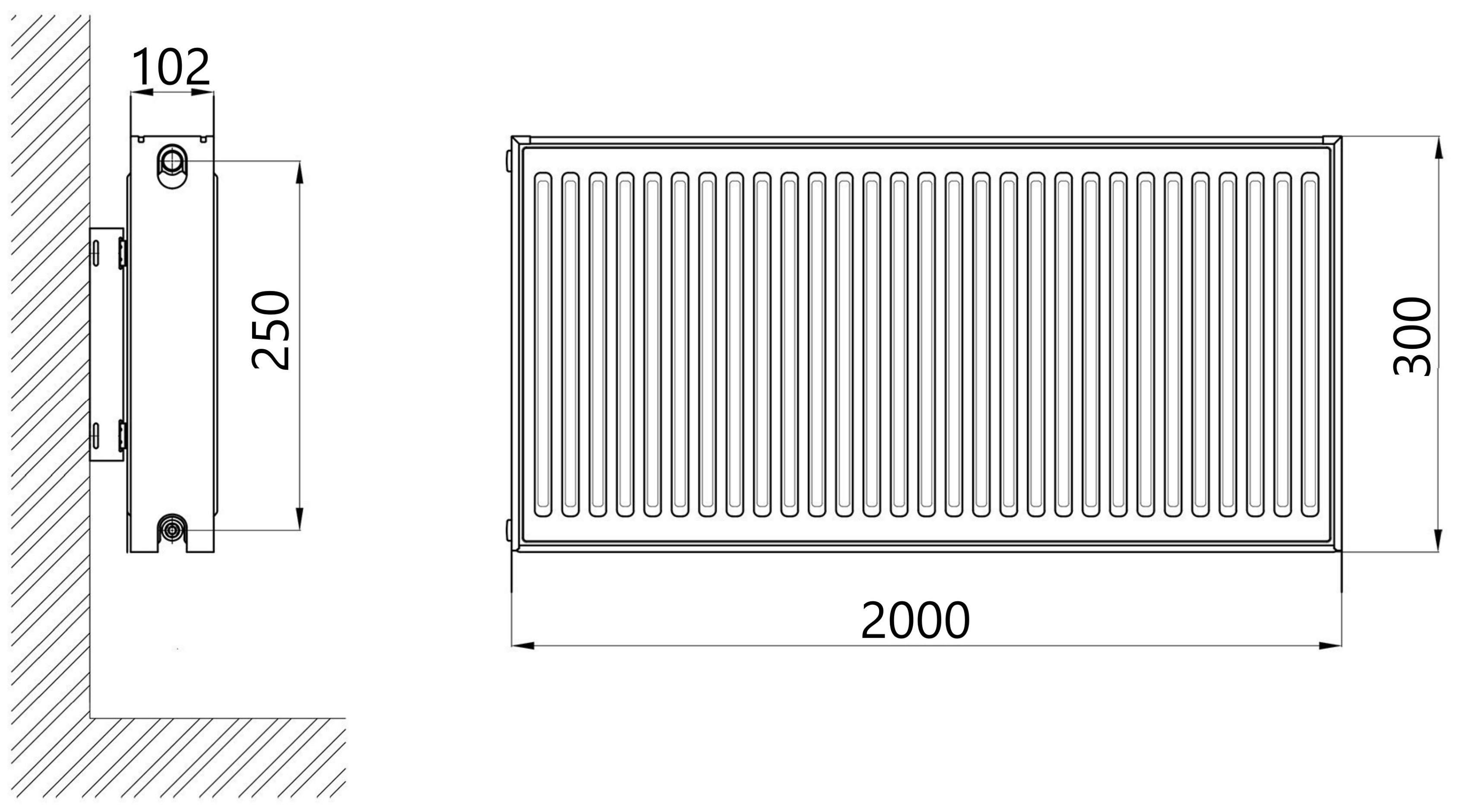 Thermo Alliance Imas 22 тип 300x2000 нижнее подключение (TAI223002000V) Габаритные размеры