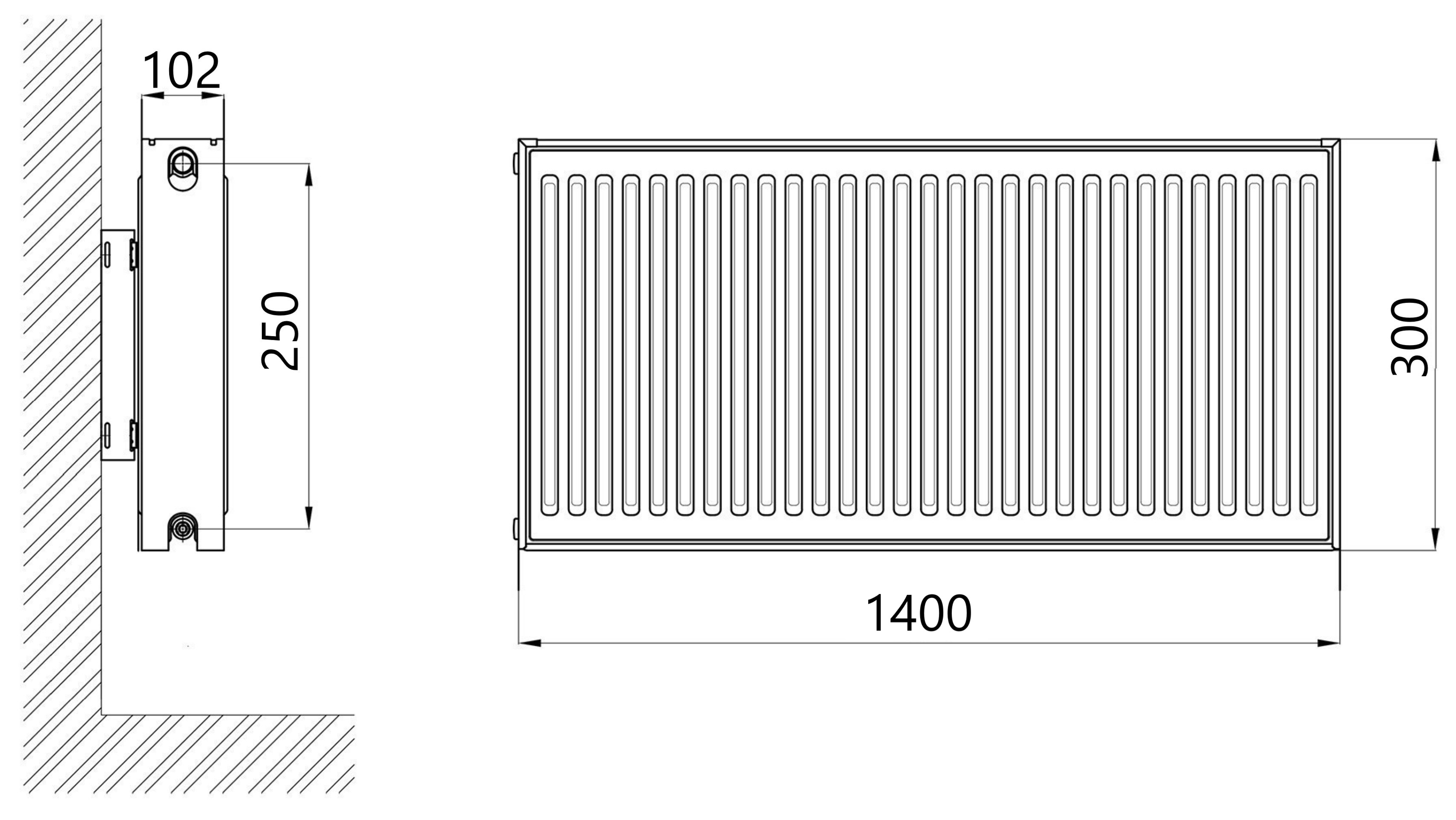 Thermo Alliance Imas 22 тип 300x1400 нижнее подключение (TAI223001400V) Габаритные размеры