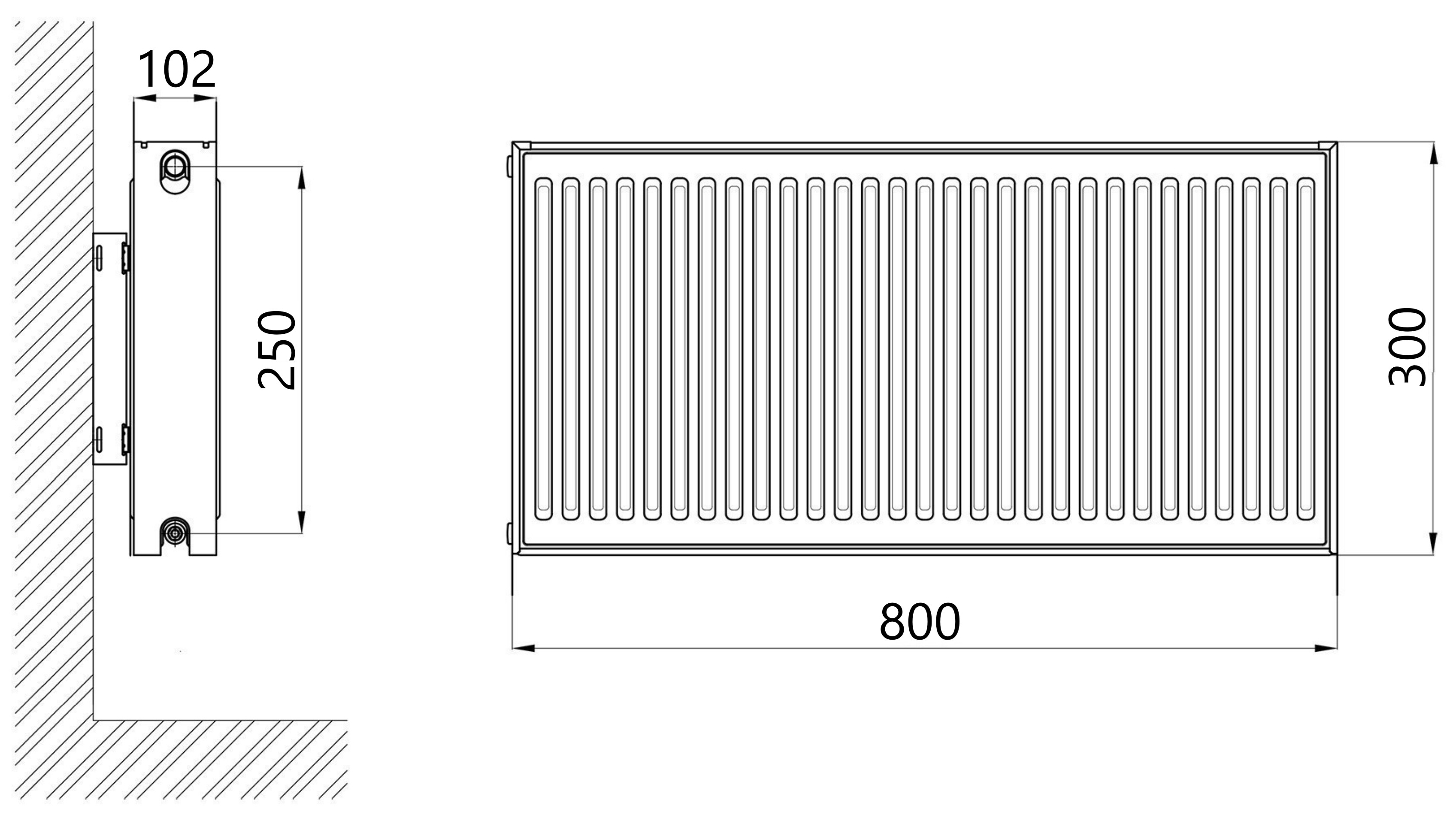Thermo Alliance Imas 22 тип 300x800 нижнее подключение (TAI22300800V) Габаритные размеры
