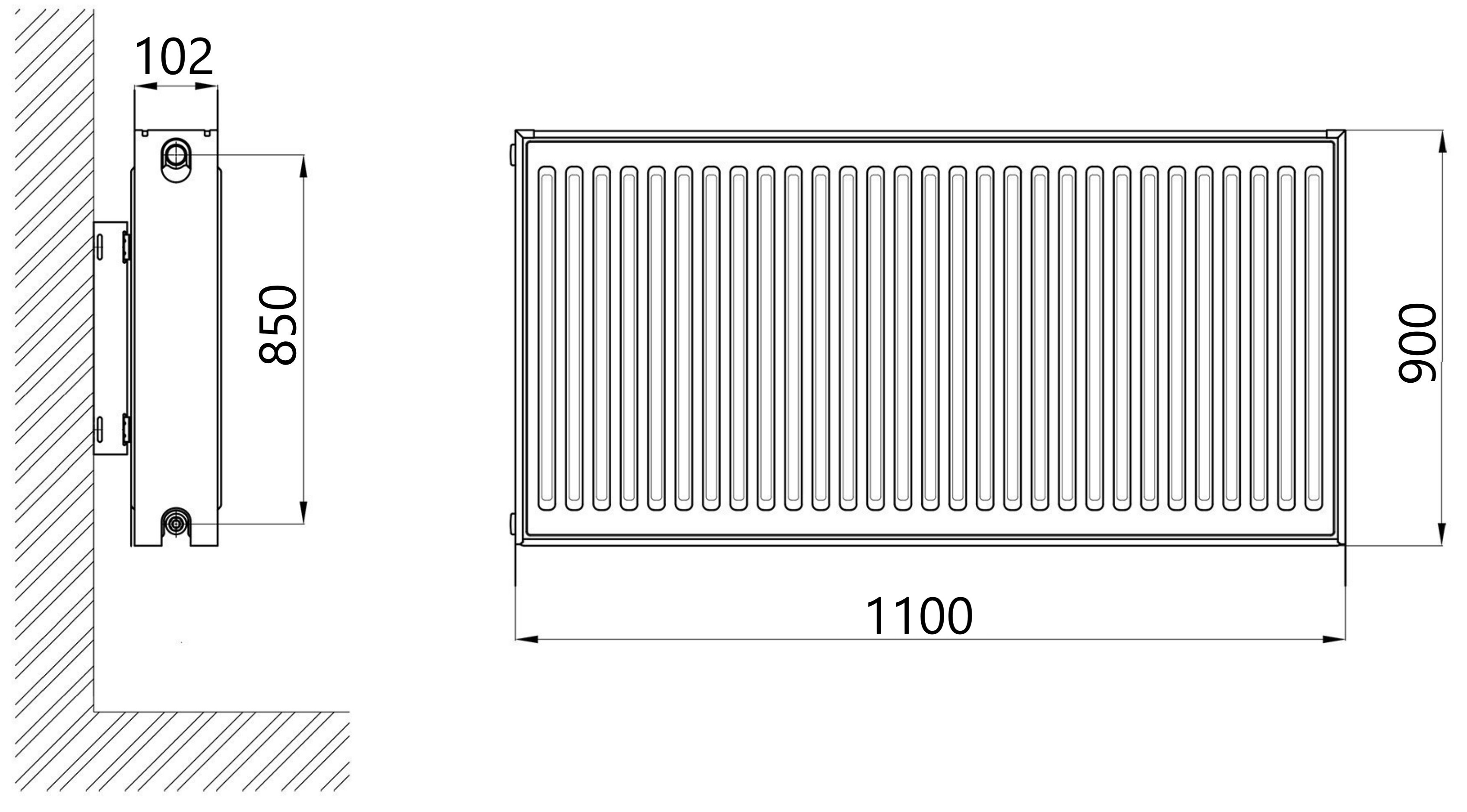 Thermo Alliance Imas 22 тип 900x1100 нижнее подключение (TAI229001100V) Габаритные размеры