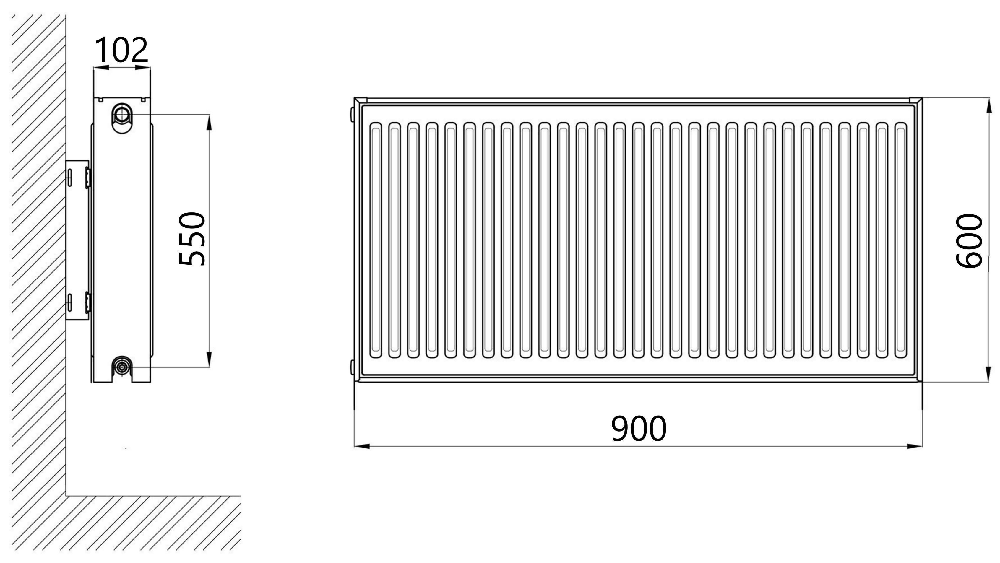 Thermo Alliance Imas 22 тип 600x900 боковое подключение (TAI22600900K) Габаритные размеры