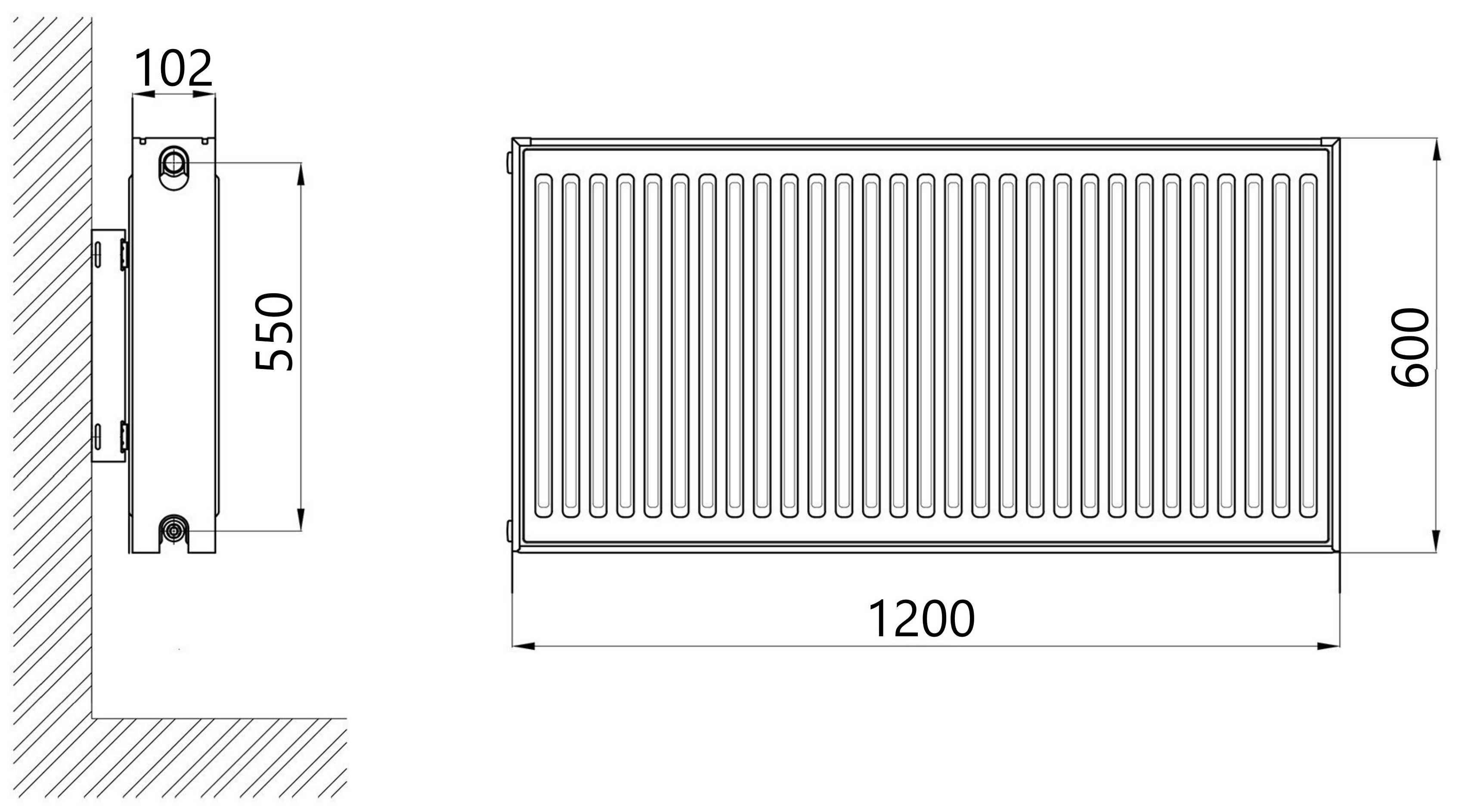 Thermo Alliance Imas 22 тип 600x1200 боковое подключение (TAI226001200K) Габаритные размеры