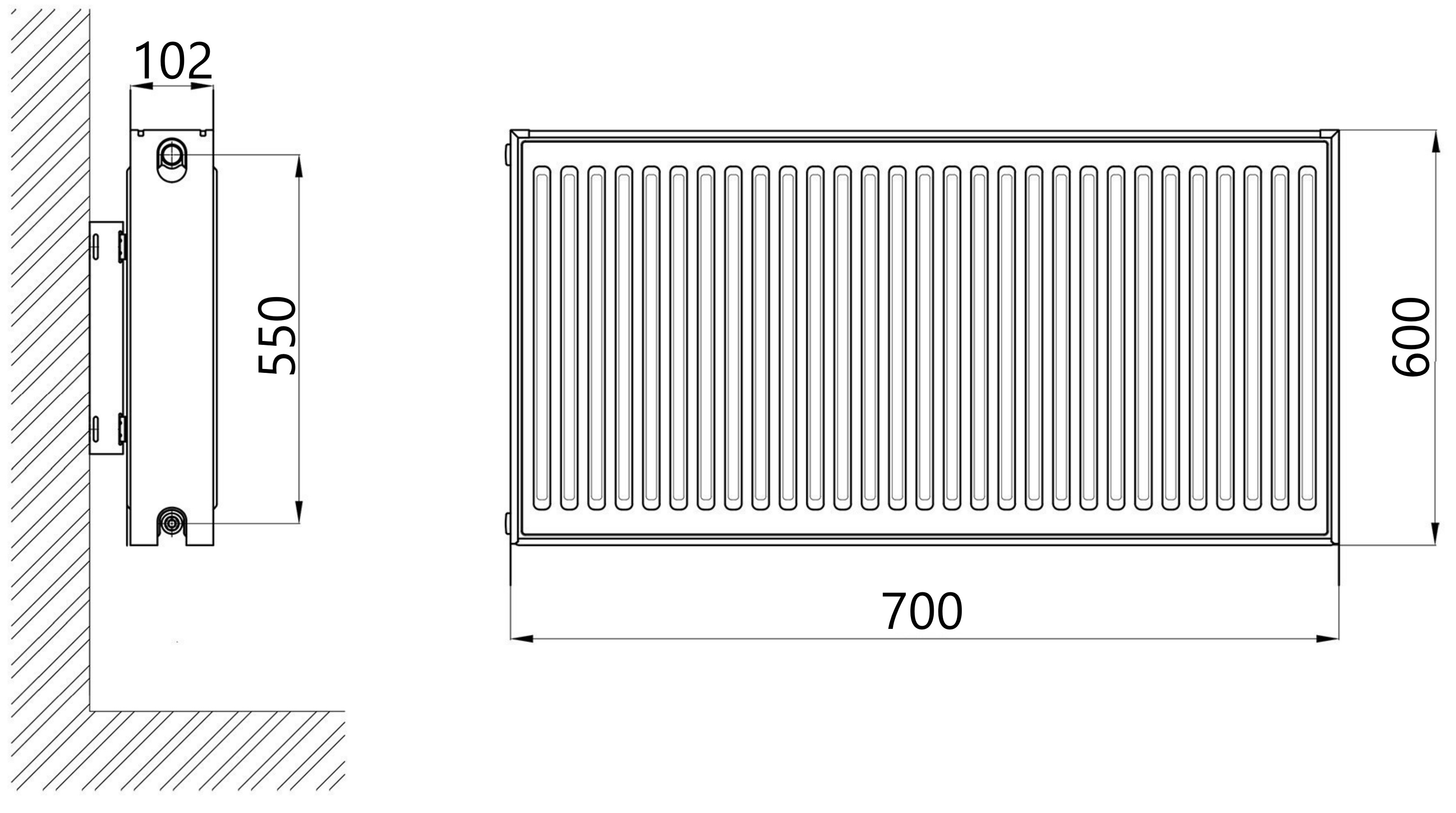 Thermo Alliance Imas 22 тип 600x700 боковое подключение (TAI22600700K) Габаритные размеры