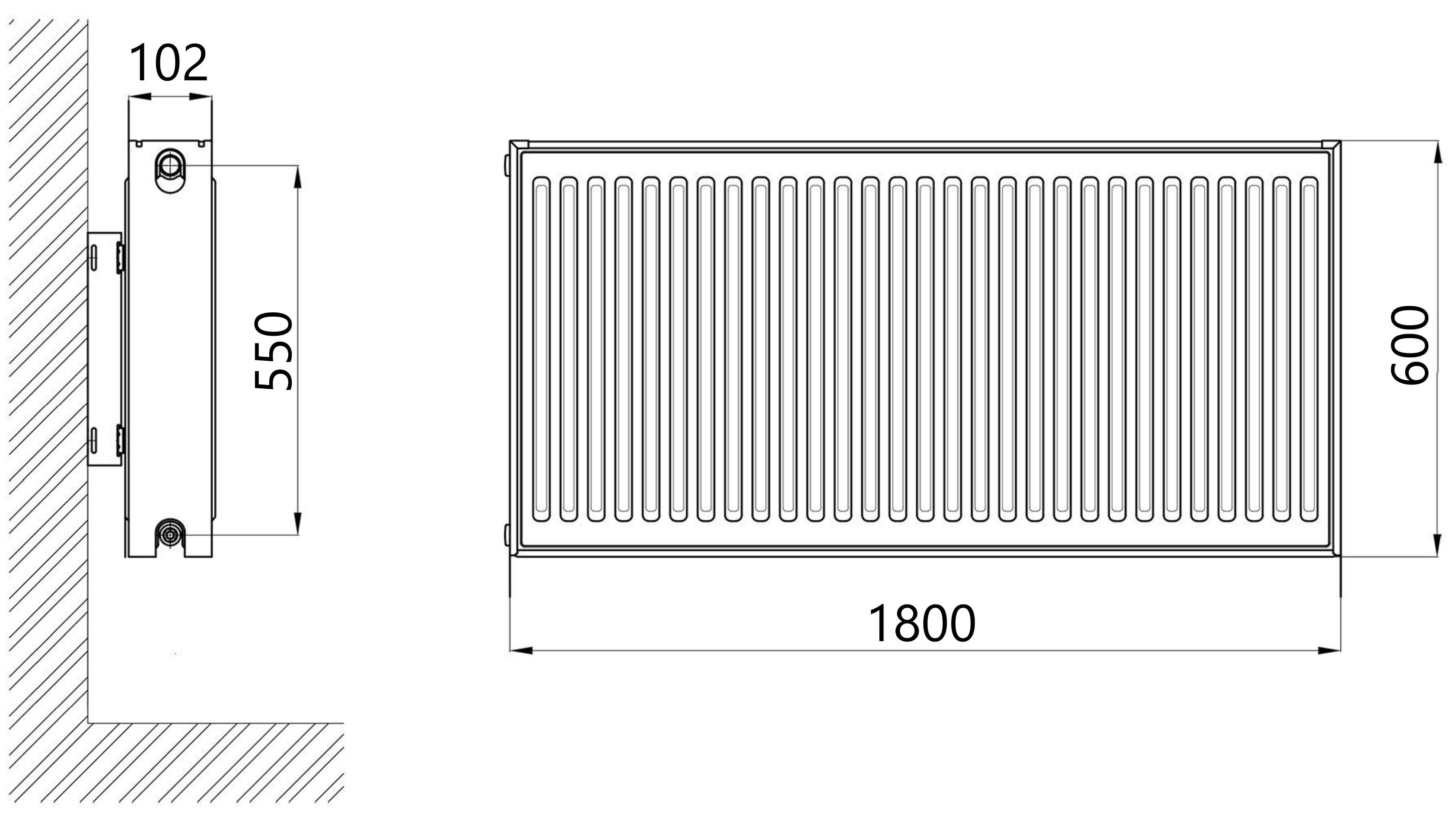 Thermo Alliance Imas 22 тип 600x1800 боковое подключение (TAI226001800K) Габаритные размеры