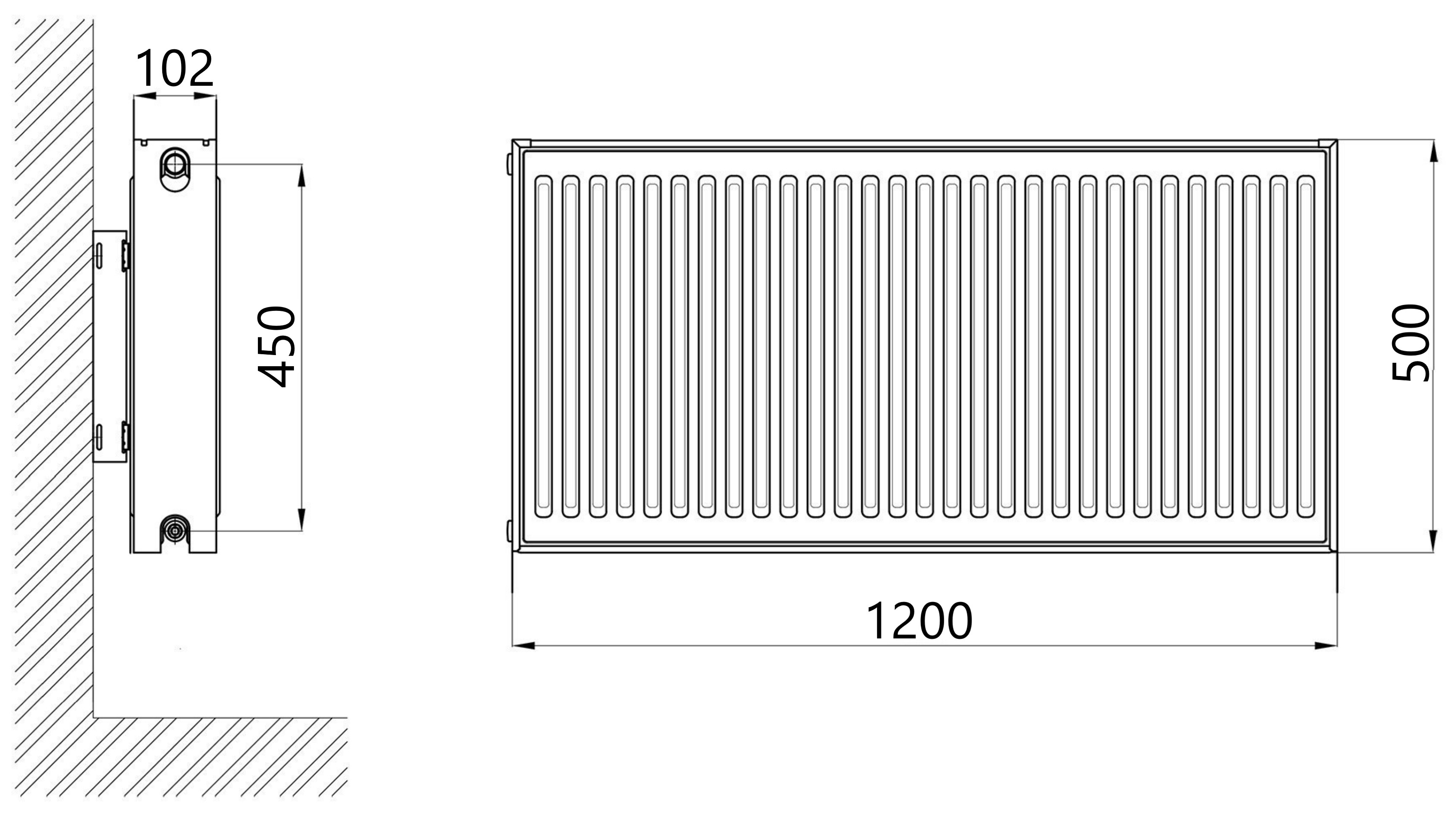 Thermo Alliance Imas 22 тип 500x1200 боковое подключение (TAI225001200K) Габаритные размеры