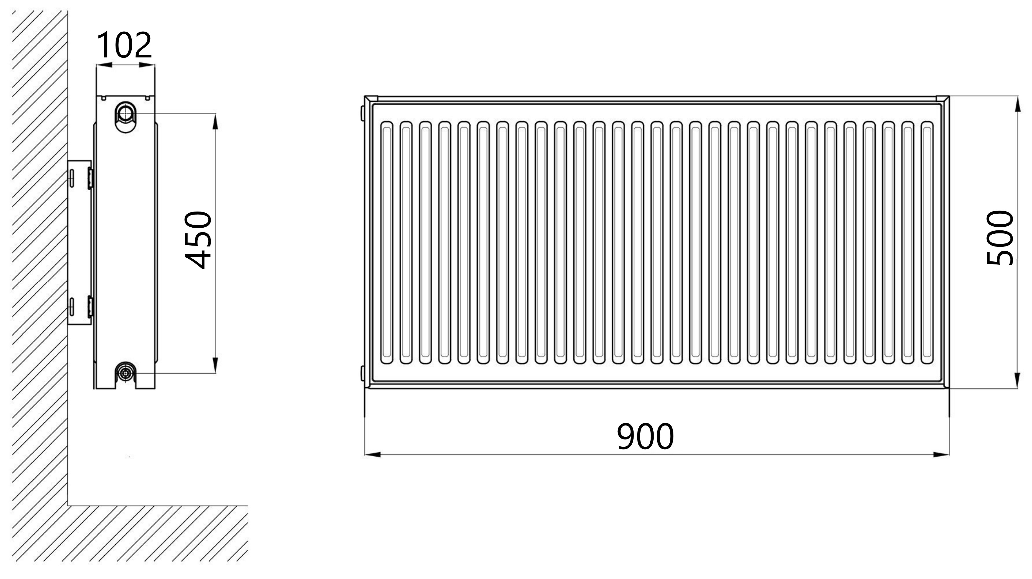 Thermo Alliance Imas 22 тип 500x900 боковое подключение (TAI22500900K) Габаритные размеры