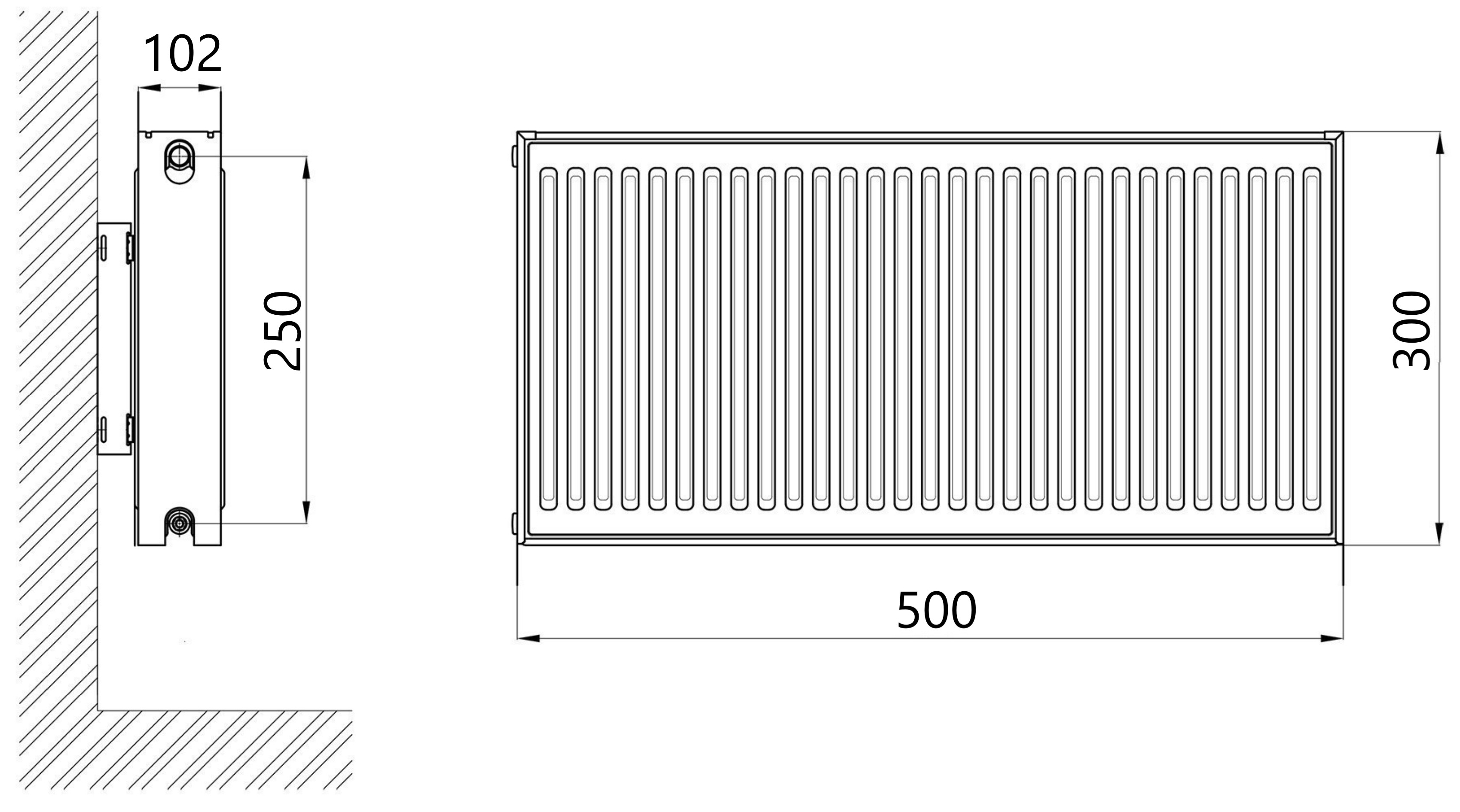 Thermo Alliance Imas 22 тип 300x500 боковое подключение (TAI22300500K) Габаритные размеры