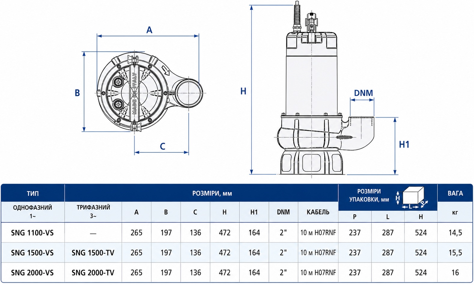 Speroni SNG 2000-VS (101298950) Габаритные размеры