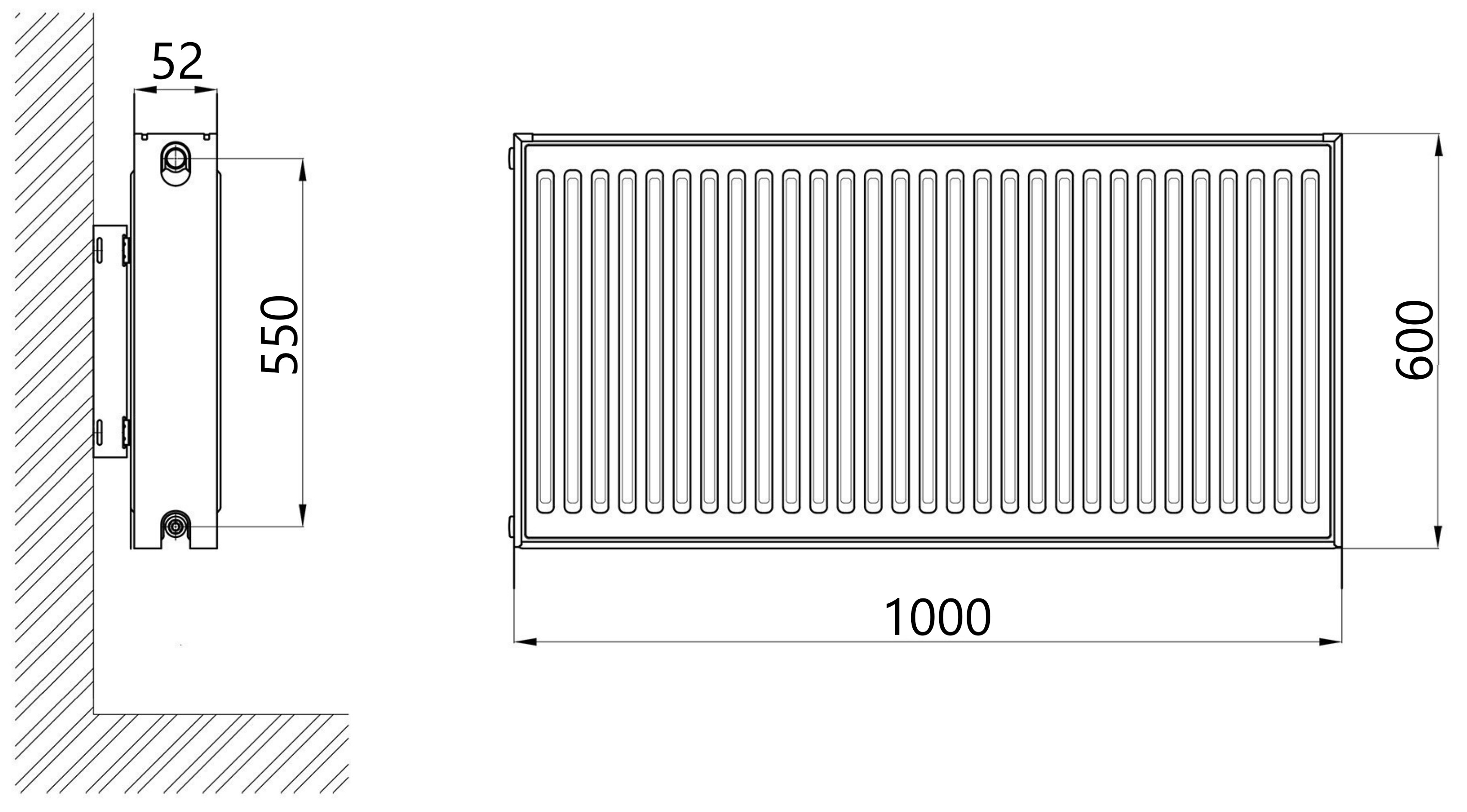 Thermo Alliance Imas 11 тип 600x1000 боковое подключение (TAI116001000K) Габаритные размеры
