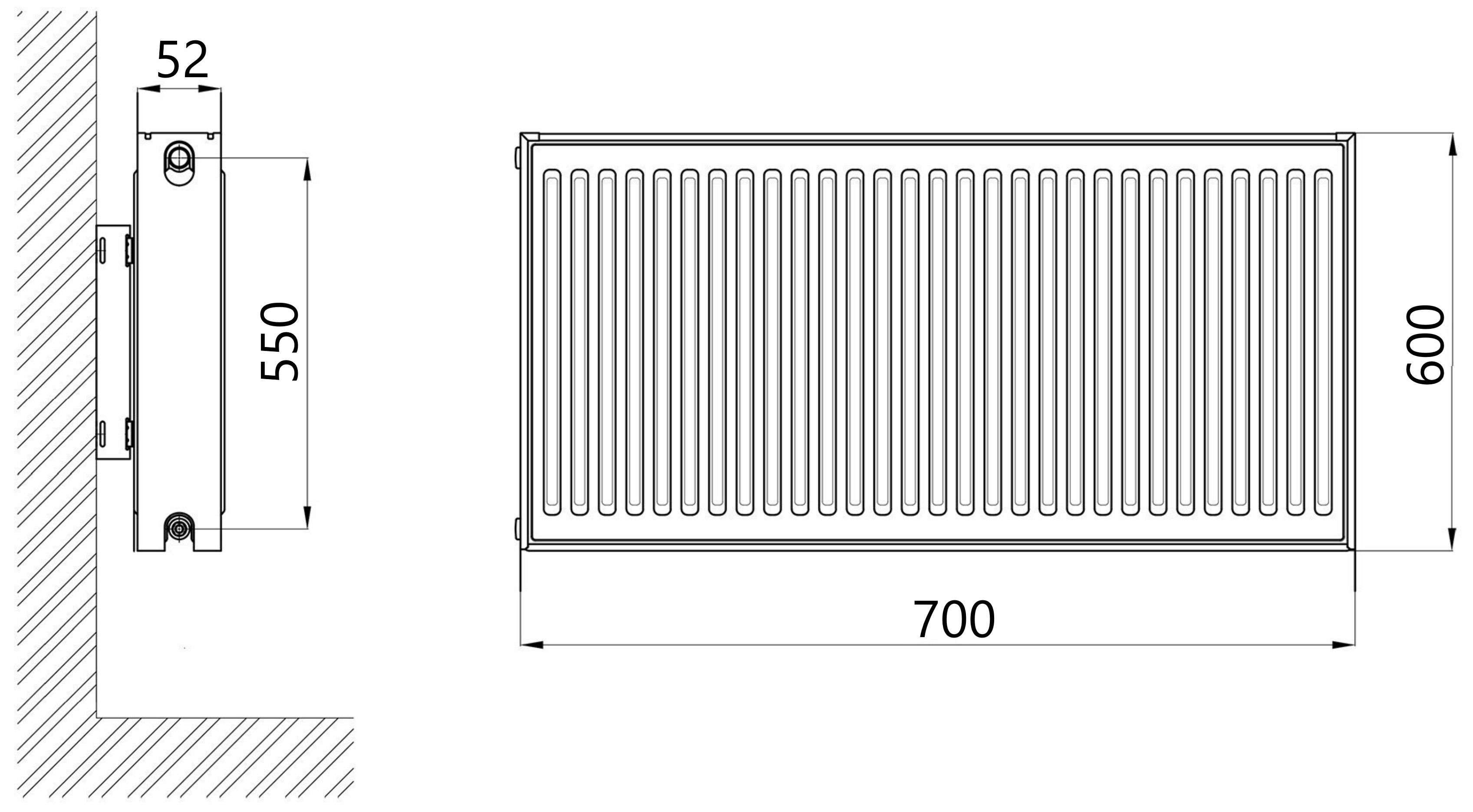 Thermo Alliance Imas 11 тип 600x700 боковое подключение (TAI11600700K) Габаритные размеры
