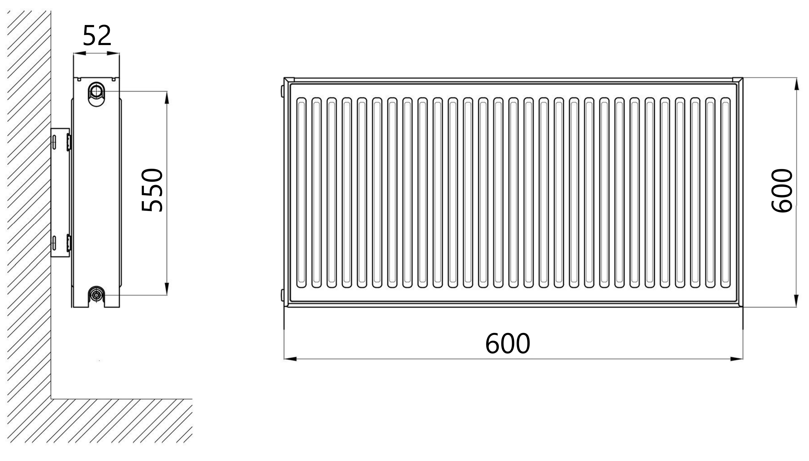 Thermo Alliance Imas 11 тип 600x600 боковое подключение (TAI11600600K) Габаритные размеры