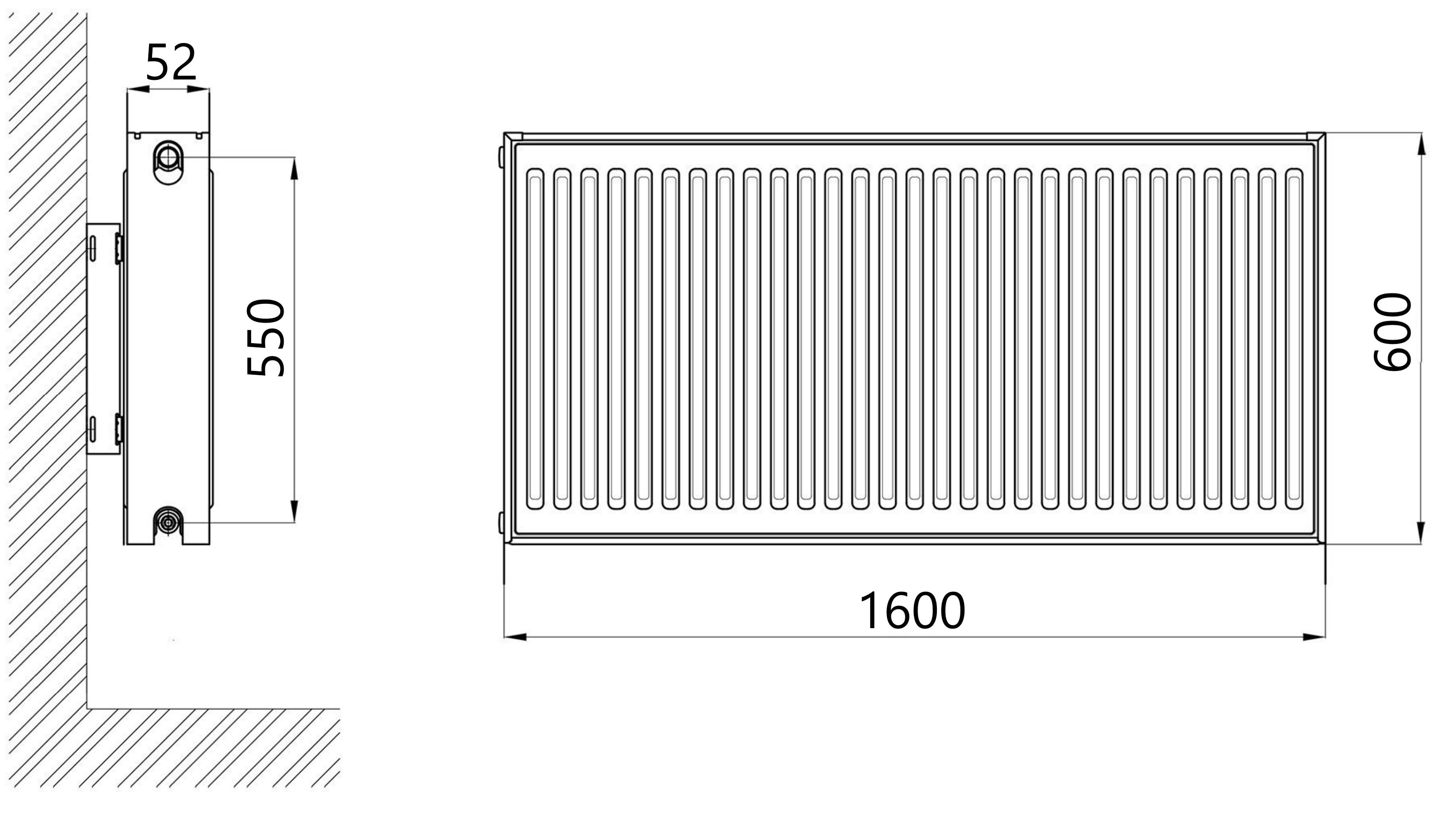 Thermo Alliance Imas 11 тип 600x1600 боковое подключение (TAI116001600K) Габаритные размеры