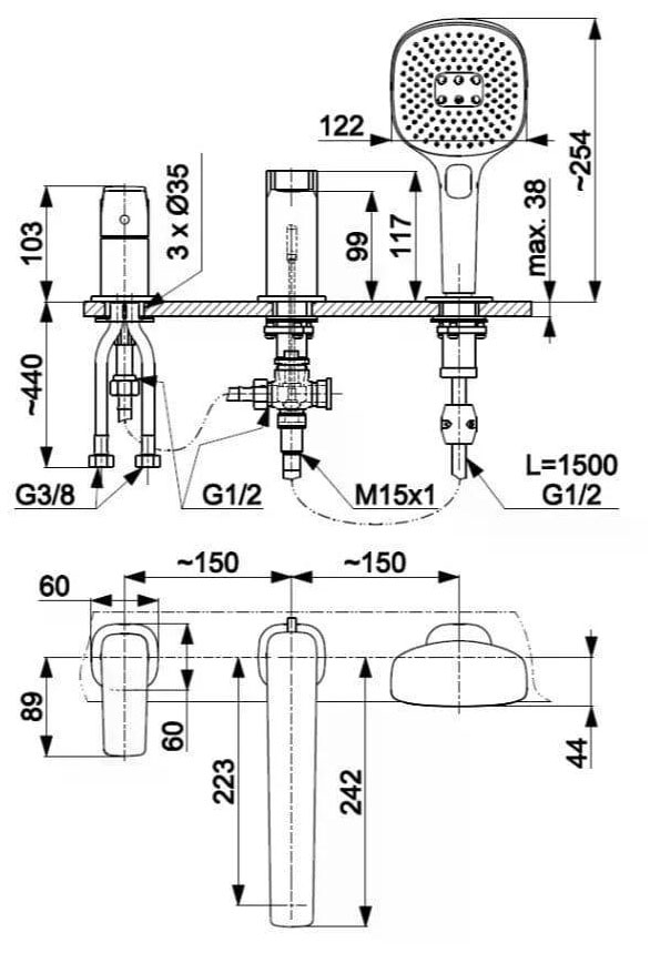 KFA Armatura Malaga Chrome 4525-210-00 Габаритные размеры