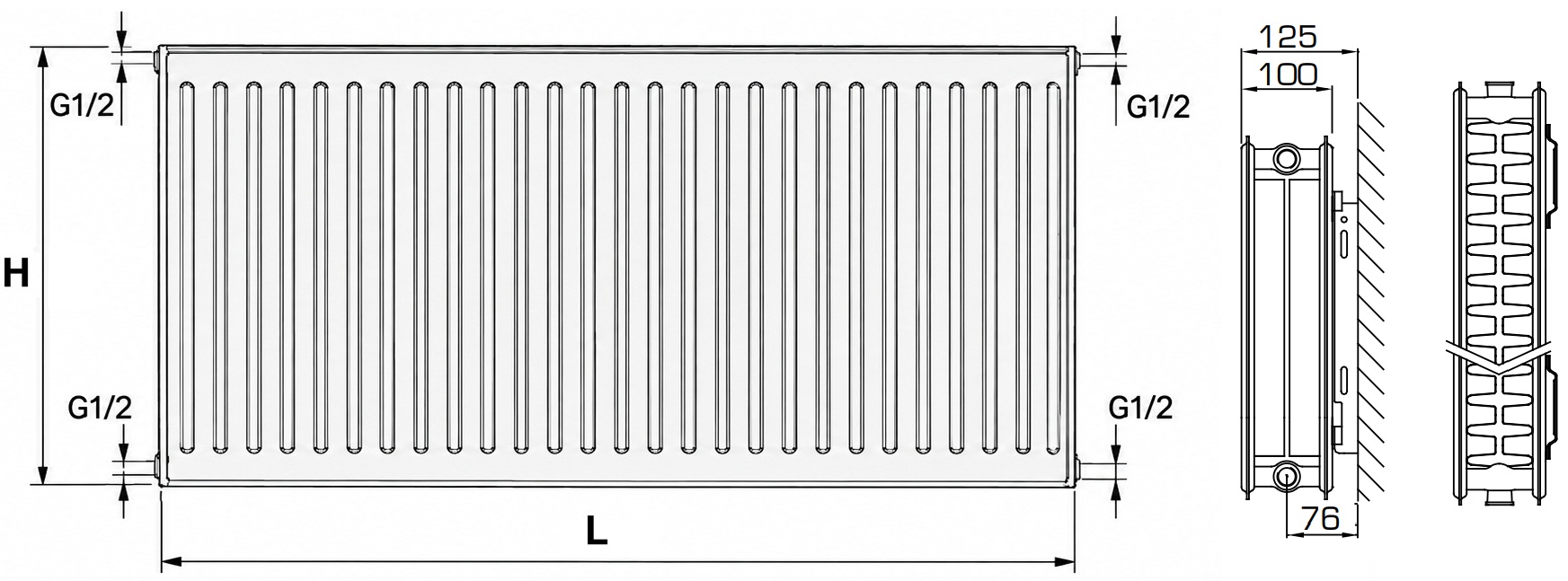 Stelrad Compact 22 тип 400x1000, бічне підключення (C22-40-100) Габаритні розміри