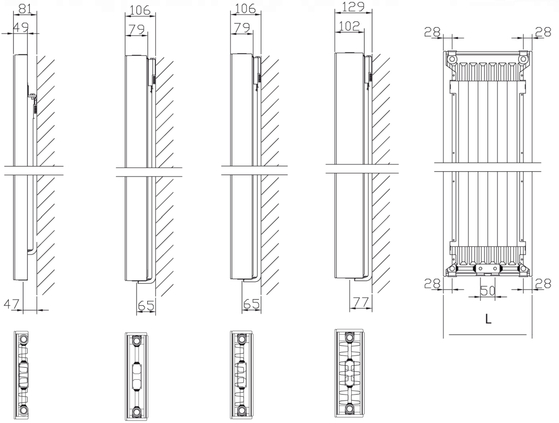 Stelrad Vertex Style 22 тип 2000x600, нижнее подключение (VS22-200-060) Габаритные размеры