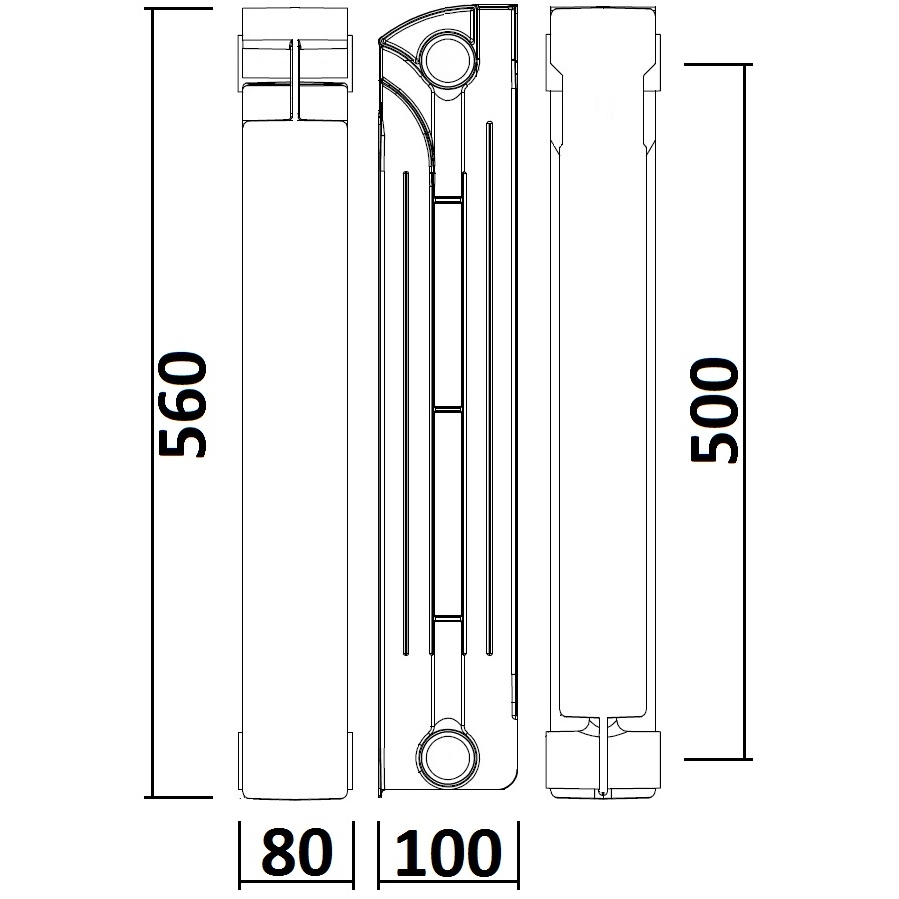 Queen Therm 500/100 (10 секцій) Уцінка Габаритні розміри