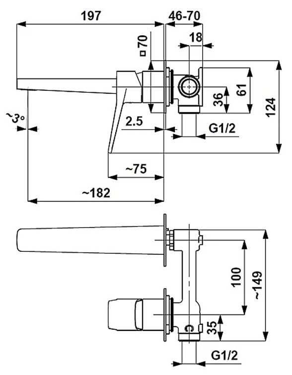 KFA Armatura Malaga PVD Gun Metal 4529-810-61 Габаритные размеры