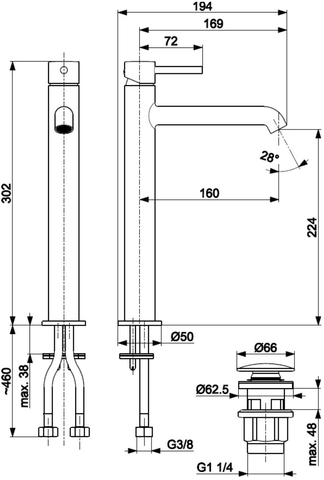 KFA Armatura Moza Mini PVD Gun Metal 5032-632-61 Габаритные размеры