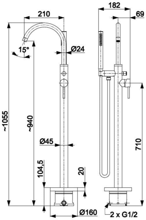 KFA Armatura Moza Gold 5035-510-31 Габаритные размеры