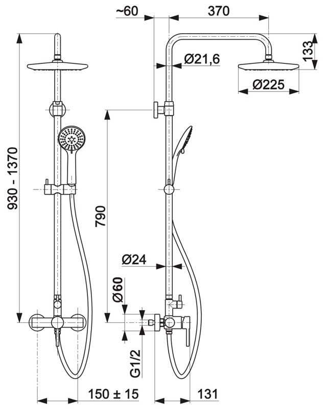 KFA Armatura Moza Chrome 5036-910-00 Габаритные размеры