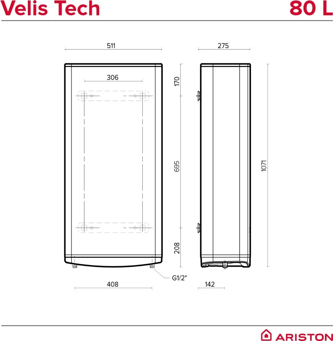 Ariston VELIS TECH 80 EU (3100918) Уценка Габаритные размеры