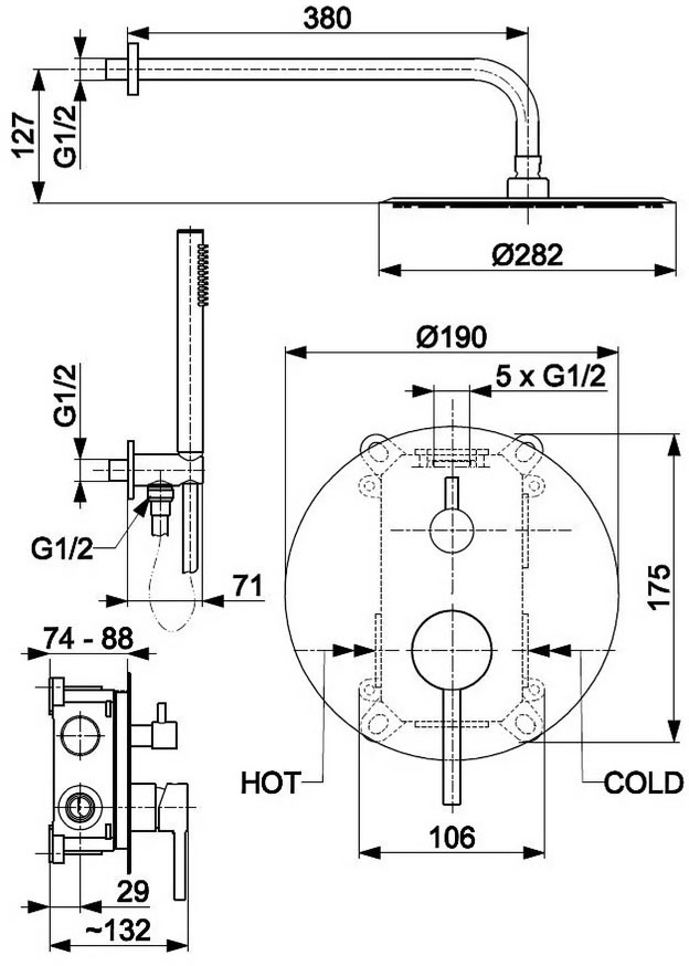 KFA Armatura Moza Chrome 5039-501-00 Габаритные размеры