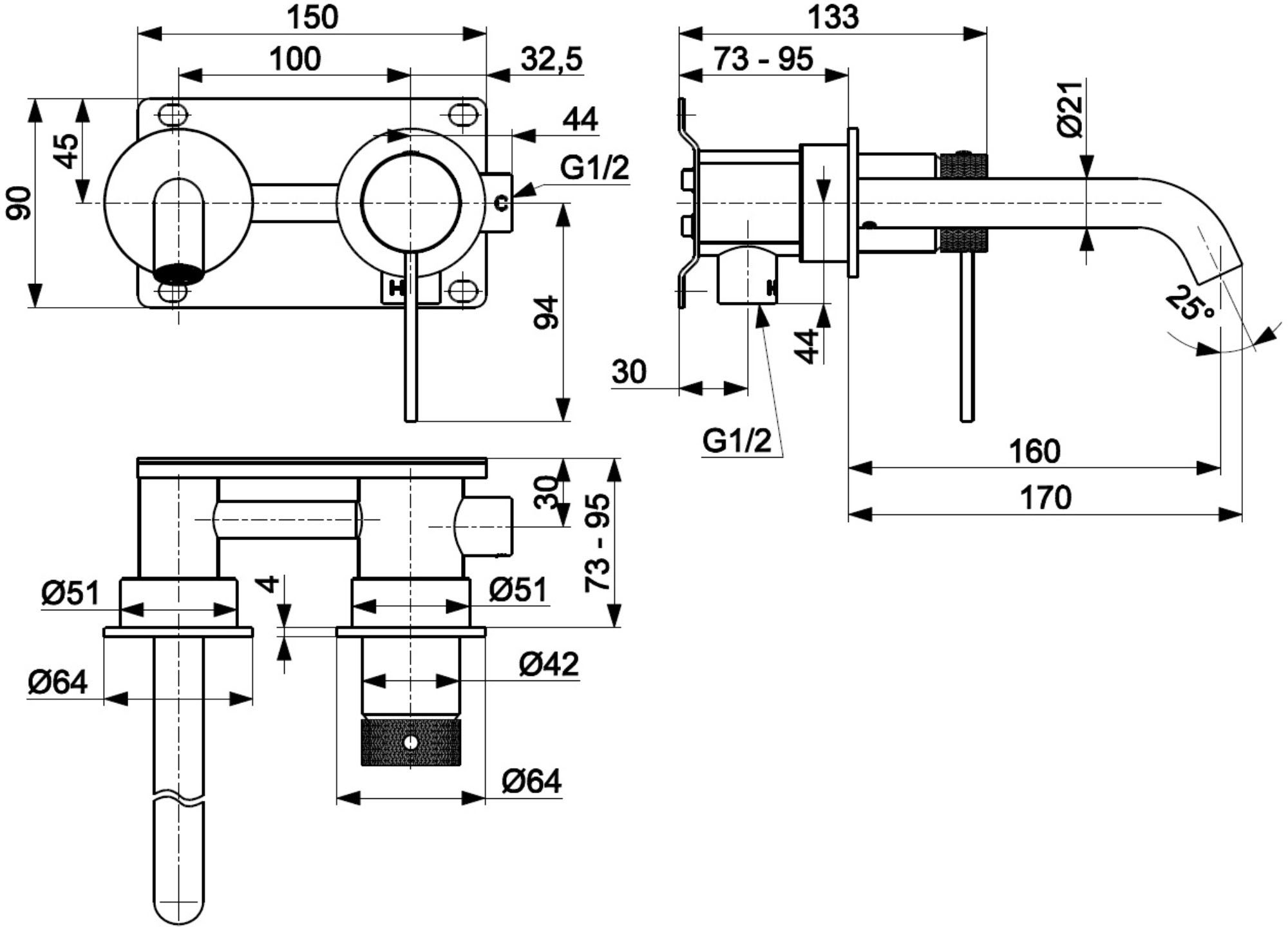 KFA Armatura Moza 316L Stainless Steel 5049-810-22 Габаритные размеры