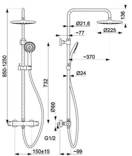 KFA Armatura Moza Chrome 5736-910-00 Габаритные размеры