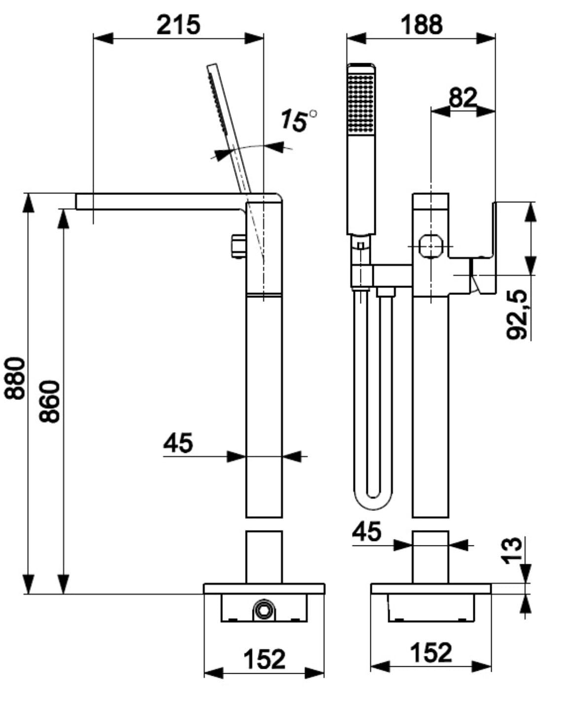 KFA Armatura Logon PVD Brushed Gum Metal 5135-510-61 Габаритные размеры