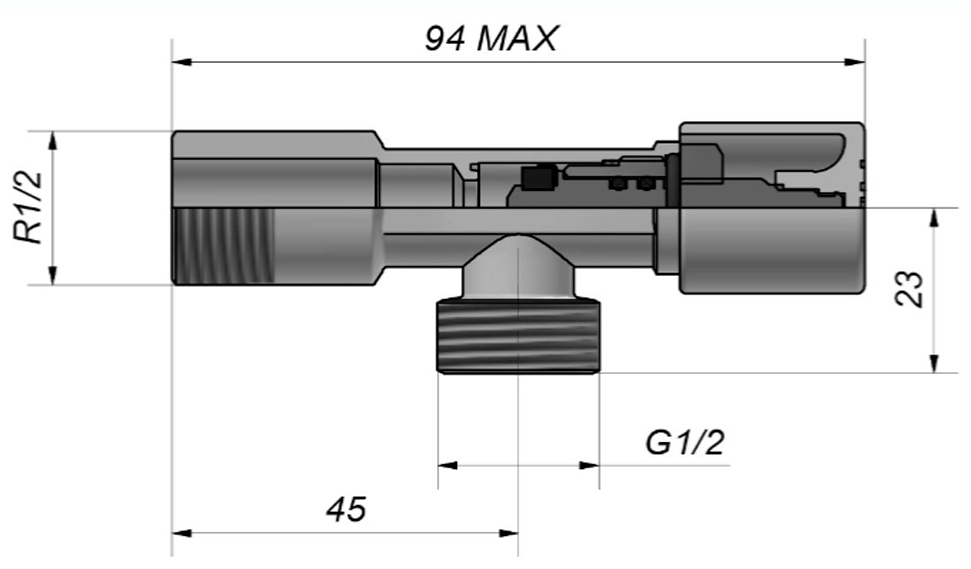 Schlosser DN15 1/2"x1/2", хром (606000012) Габаритные размеры